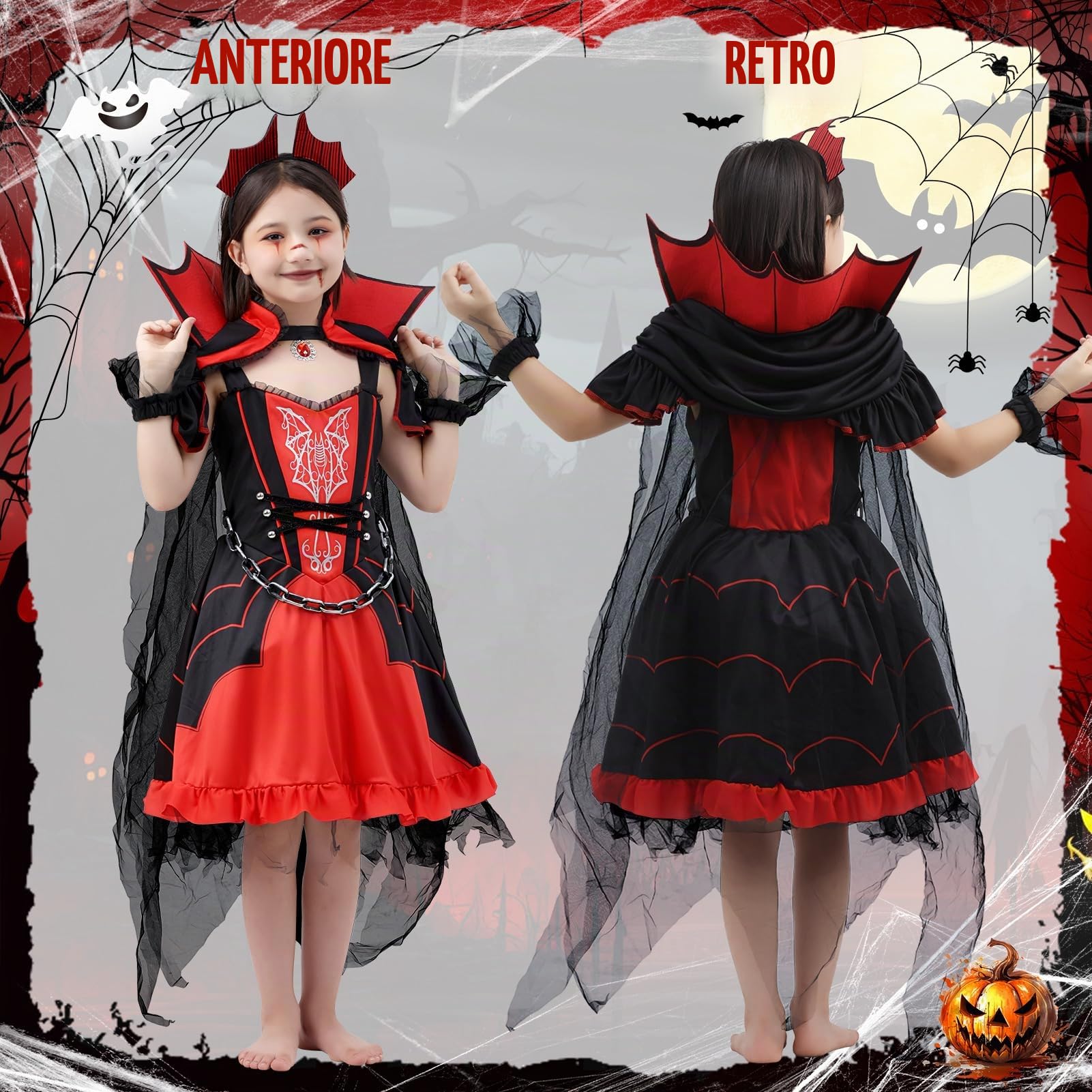 Halloween Costume da Vampiro per Bambina: Vestito da Regina di Vampira per Vestito Gioco di Ruolo Feste a Tema e Halloween