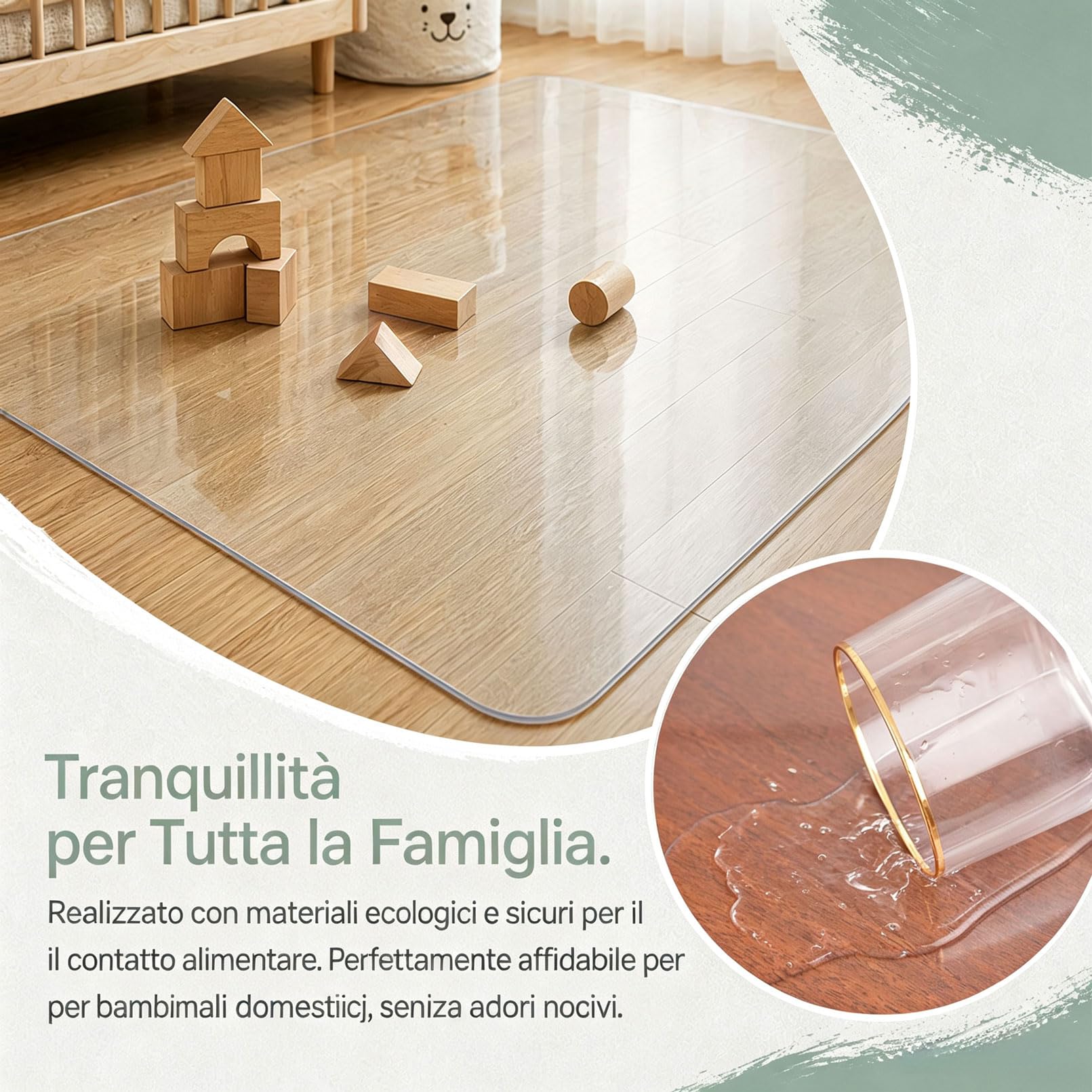 Tappeto sedia rotelle multifunzione trasparente 135x365cm 1,5 mm tappetino salvapavimento antiscivolo rigido, ruote scorrevoli, lavabile duraturo parquet linoleum domestico