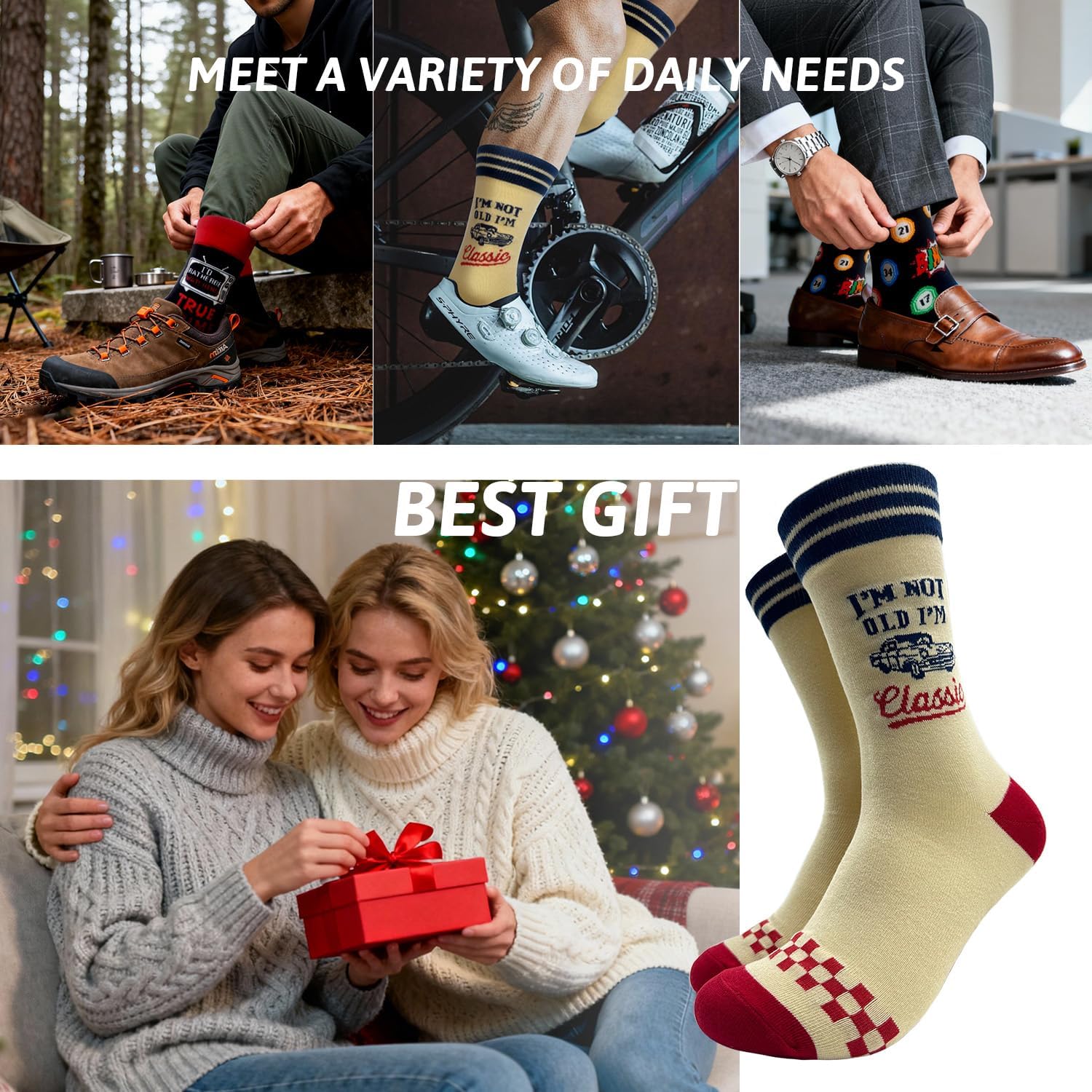 ZHANTUONE I'm Not Old I'm Classic Novelty Fashion Breathable Casual Cotton Socks, Unisex Cozy Knitted Crew Socks, Gifts for Retro Auto Enthusiast Lovers Dad Uncle Brother Husband Boyfriend Father image 2