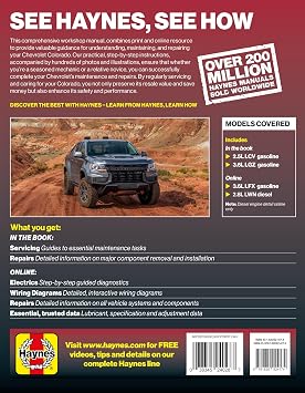 Haynes Compatible for the Chevrolet Colorado (20152022) Repair Manual: Covers 2.5L & 3.6L Gas Engines, 3.6L LFX & 2.8L LWN Diesel Step-by-Step Maintenance, Repairs, Diagnostics & Wiring Diagrams