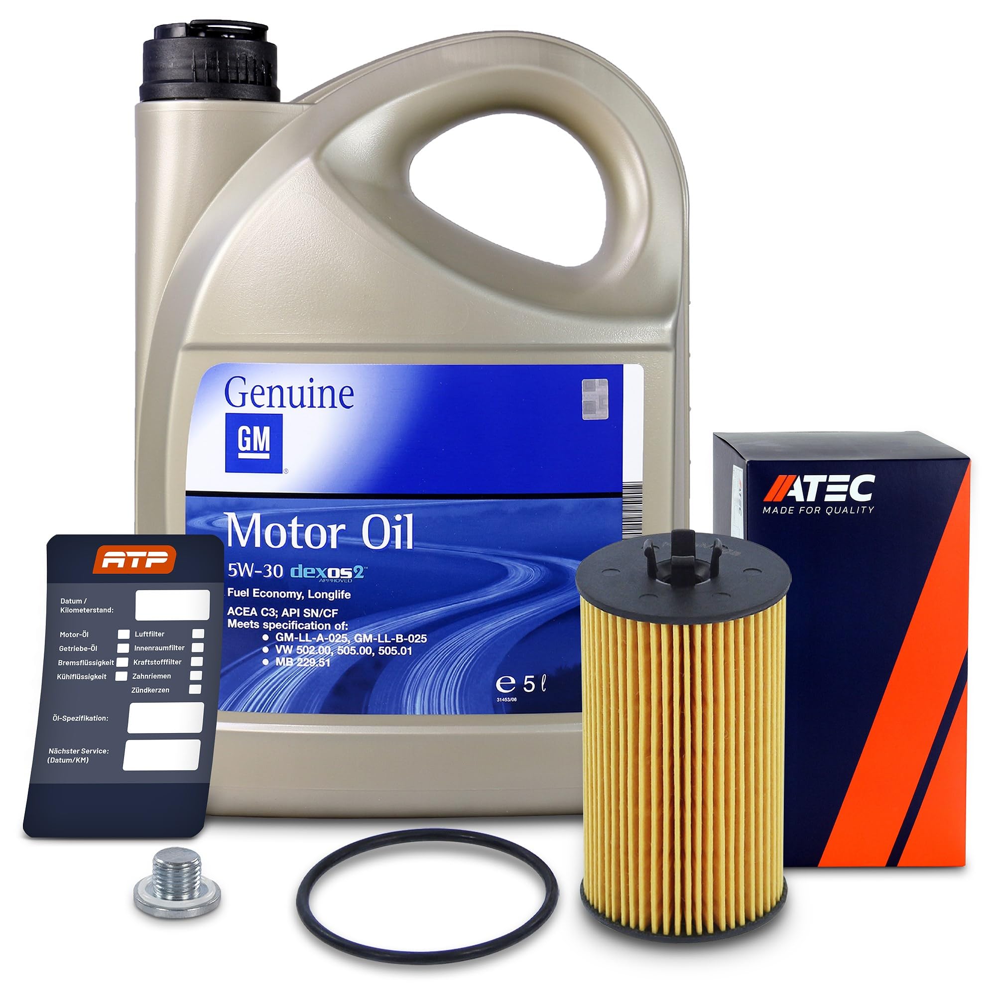 ATEC Germany 1x Ölfilter Filter für Ölwechsel inkl. Schraube & Motoröl OPEL | Kompatibel mit: ALFA ROMEO 159, 159 Sportwagon, CHEVROLET AVEO / KALOS Schrägheck, AVEO / KALOS Stufenheck, AVEO Schrägheck