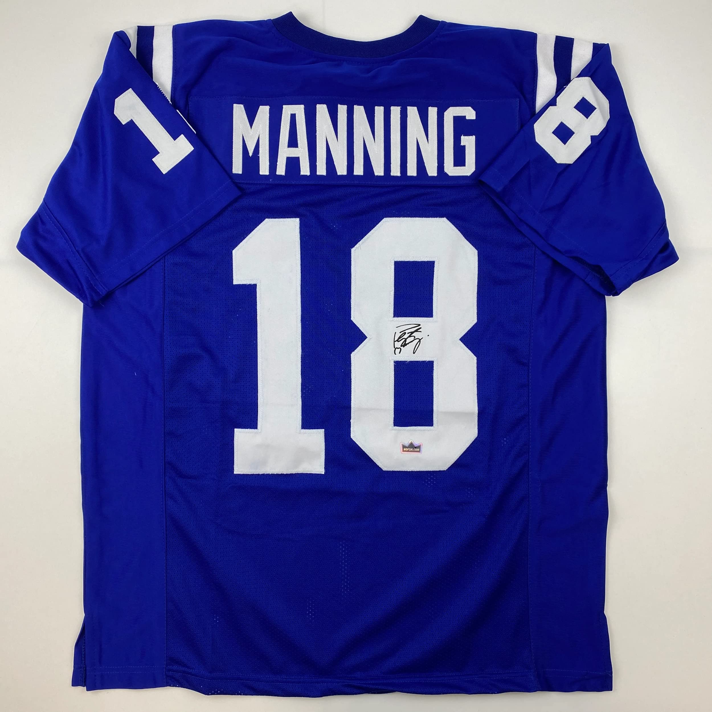 Facsimile Autographed Peyton Manning Indianapolis Blue Reprint Laser Auto Football Jersey Size Men's
