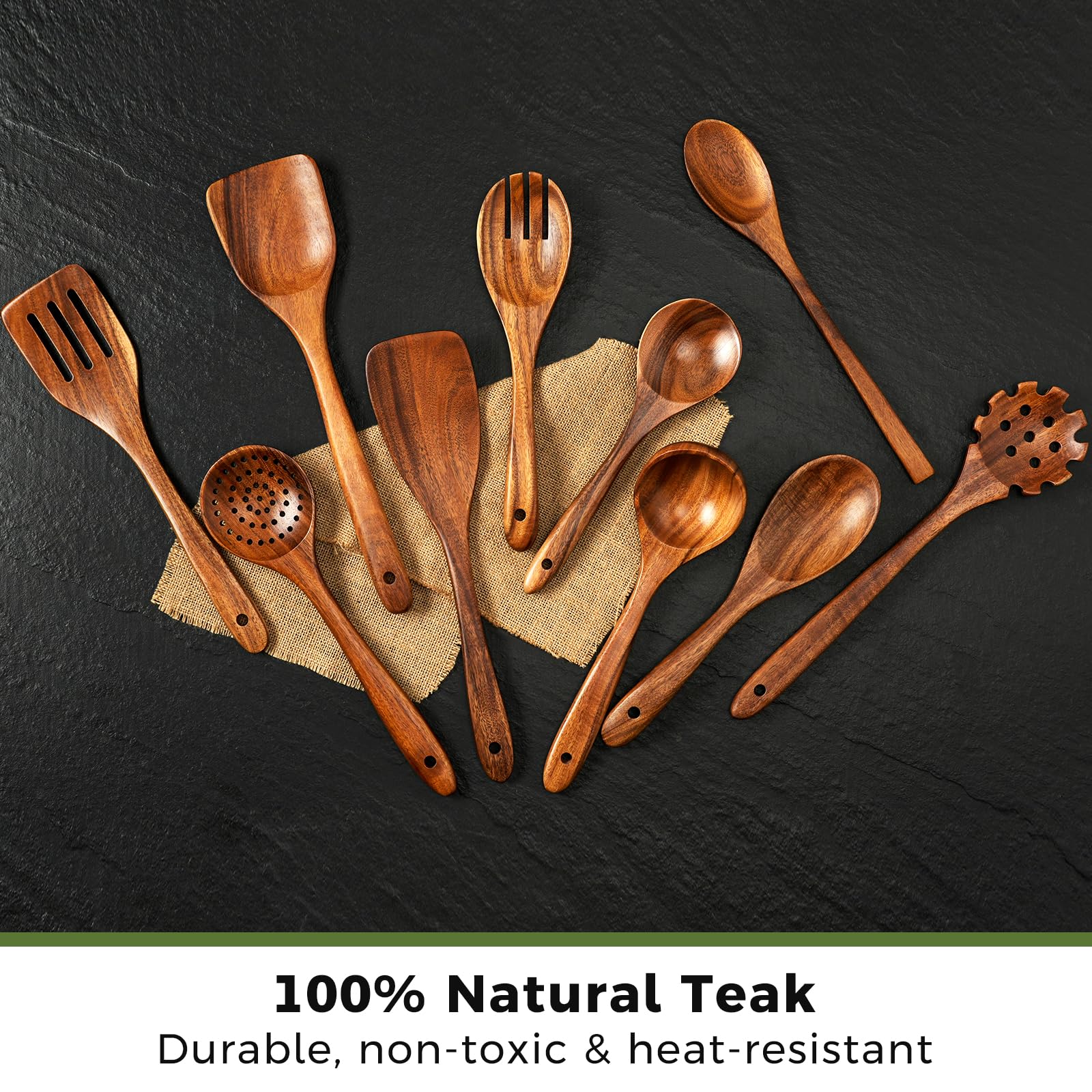 Teak Wooden Utensil Set - 10 Pcs -2 Teak Wooden Utensil Set - 10 Pcs -2