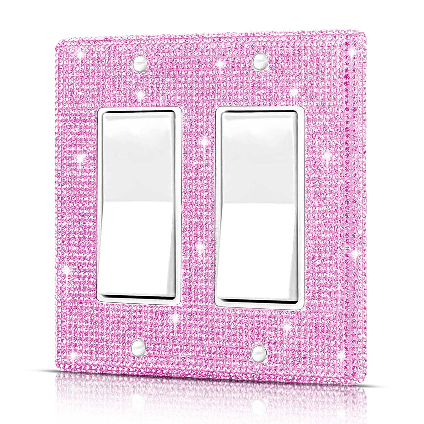 Dengduoduo Wall Plates Light Switch Cover Decorative Outlet Covers, Shiny Silver Rhinestones Bling Wall Plate Cover Wall Plate Double Gang Toggle for