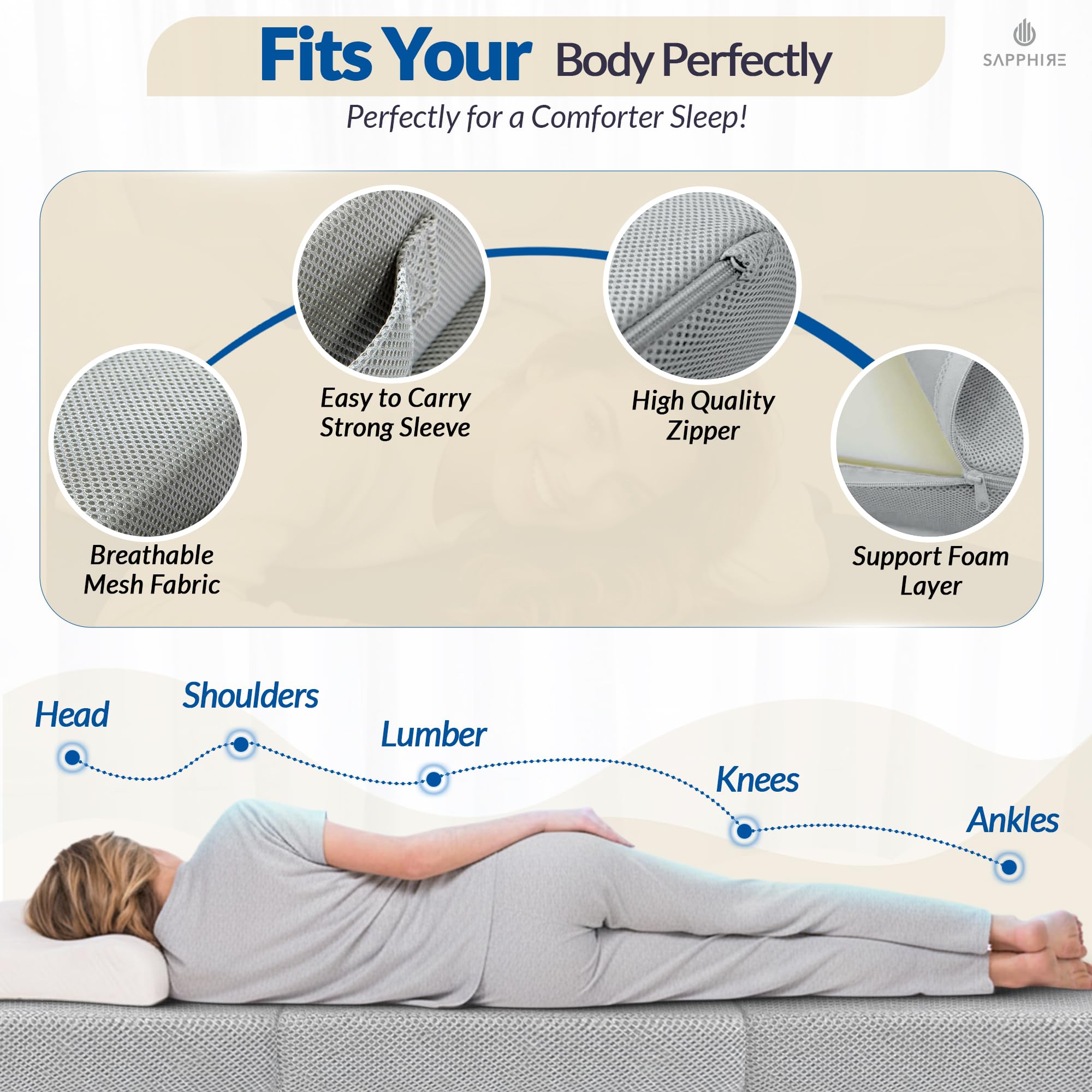 SAPPHIRE Faltmatratze Gästebett, Z-Bett, 100 % Schaumstoff-Füllung, dreifach gefaltet, Einzelbett, faltbarer Bodenbett, Würfel, Grau