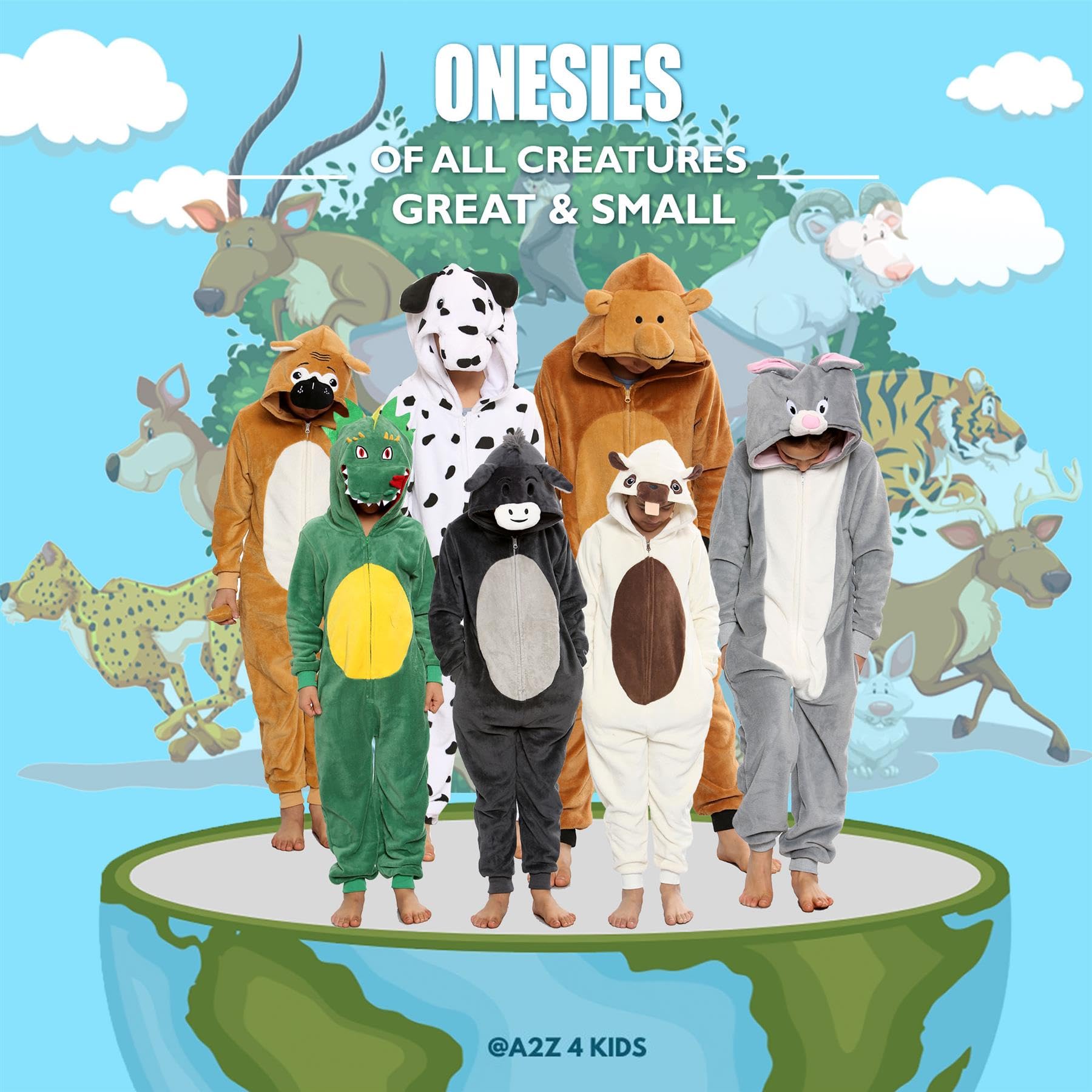 A2Z 4 Kids Filles Garçons Lapin Costume Combinaisons Doux Peluche Polaire Combishort Enfants Animal À Capuche Grenouillère Enfants Une Pièce Cosplay Tout en Un Lapin Pyjama De Noël Âge 2-14 Ans