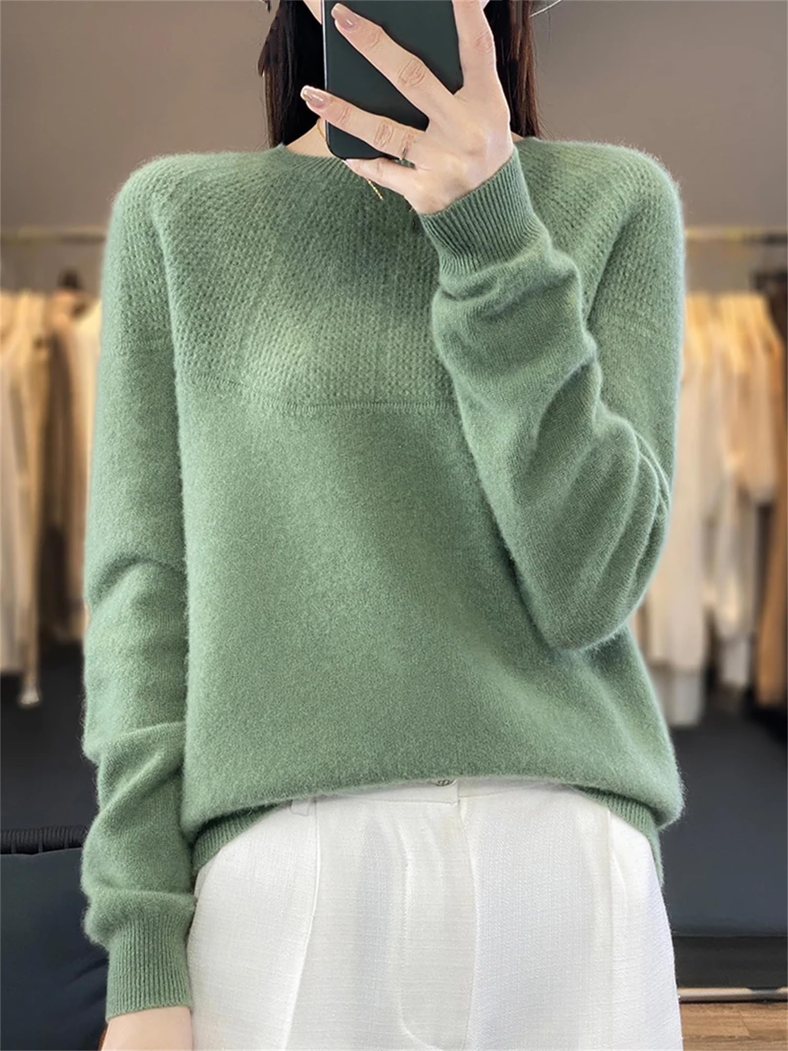 45rpmオーバーサイズ長袖ウールニット 緑 ウール100％ハイゲージクルーネックセーター 通販【ニッセン】