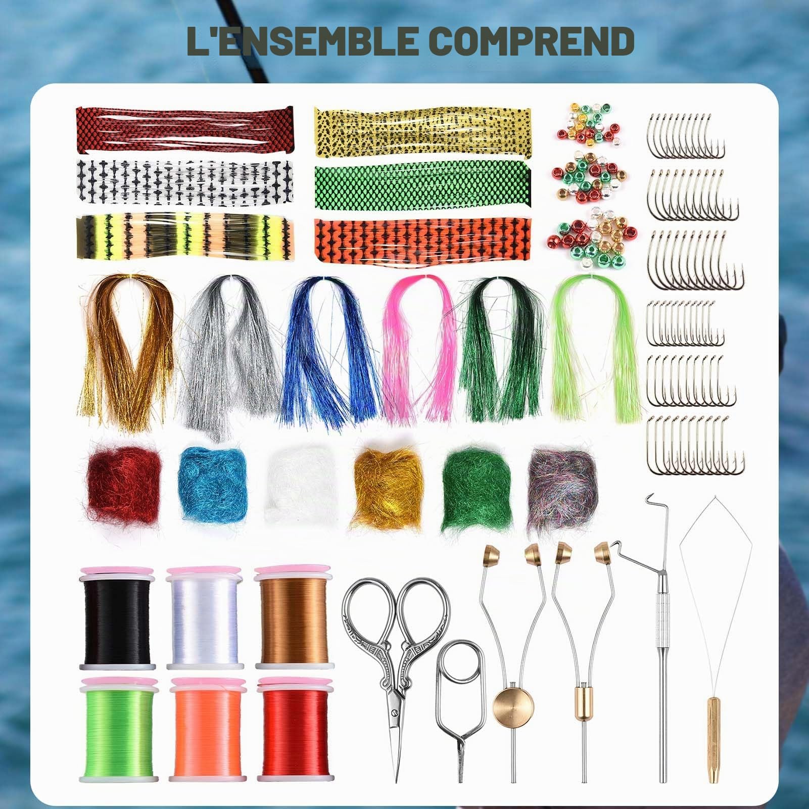 150pcs kit d'outil de Mouche, kit d'outils de matériel de Mouche Bien organisé leurre de pêche gabarit de Construction Faisant l'ensemble pour la Fabrication de leurre