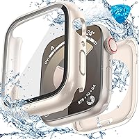 Vista 11 de 3 en 1 Goton - Funda impermeable dura para Apple Watch con protector de pantalla de 45 mm, cubierta frontal de vidrio templado protectora delgada