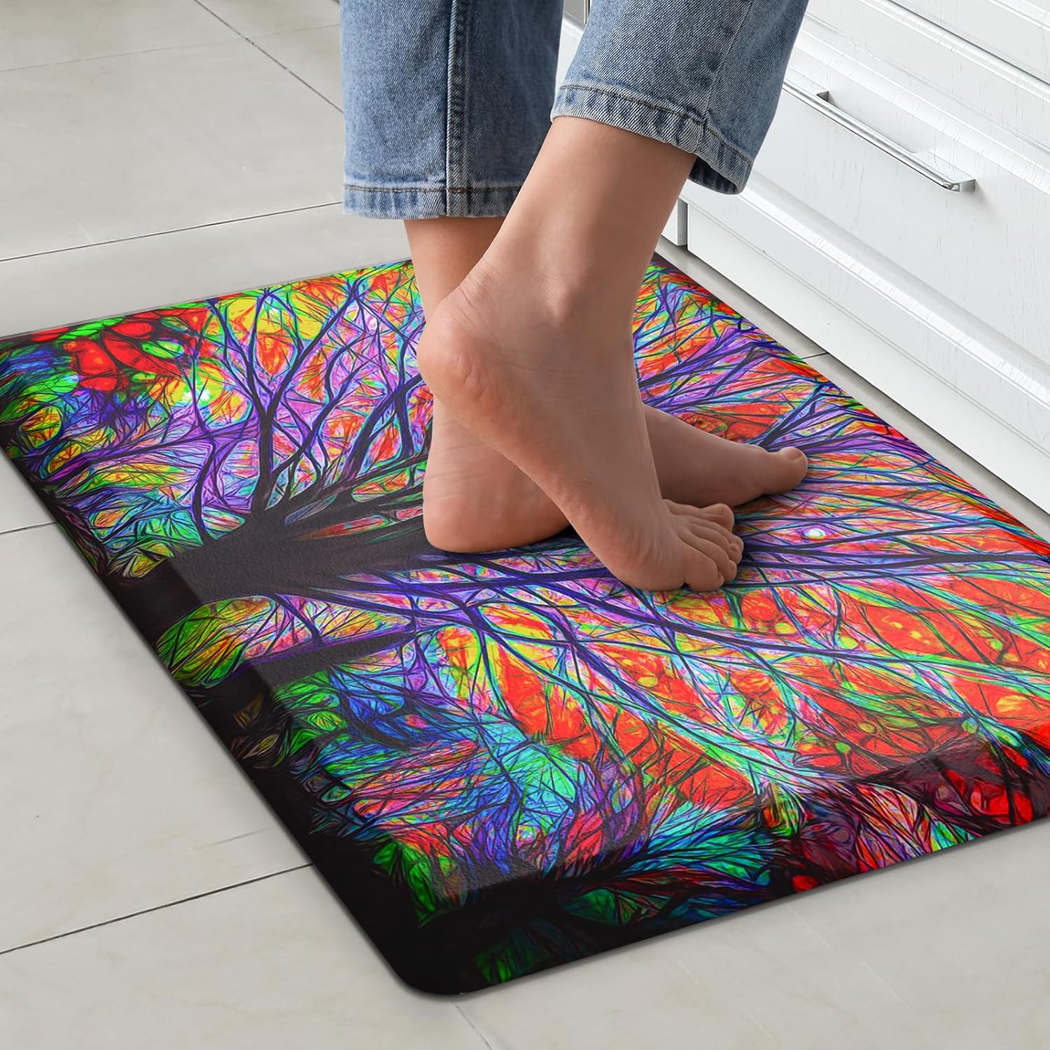 QIYI Anti Fatigue Mat for Kitchen Floor, 3/5 Inch Thick Cushioned Kitchen Mat, Non Slip Kitchen Rug Memory Foam Comfort Floor Mat, Padded Standing Desk Mat for Office Sink Laundry, 20" W x 32" L