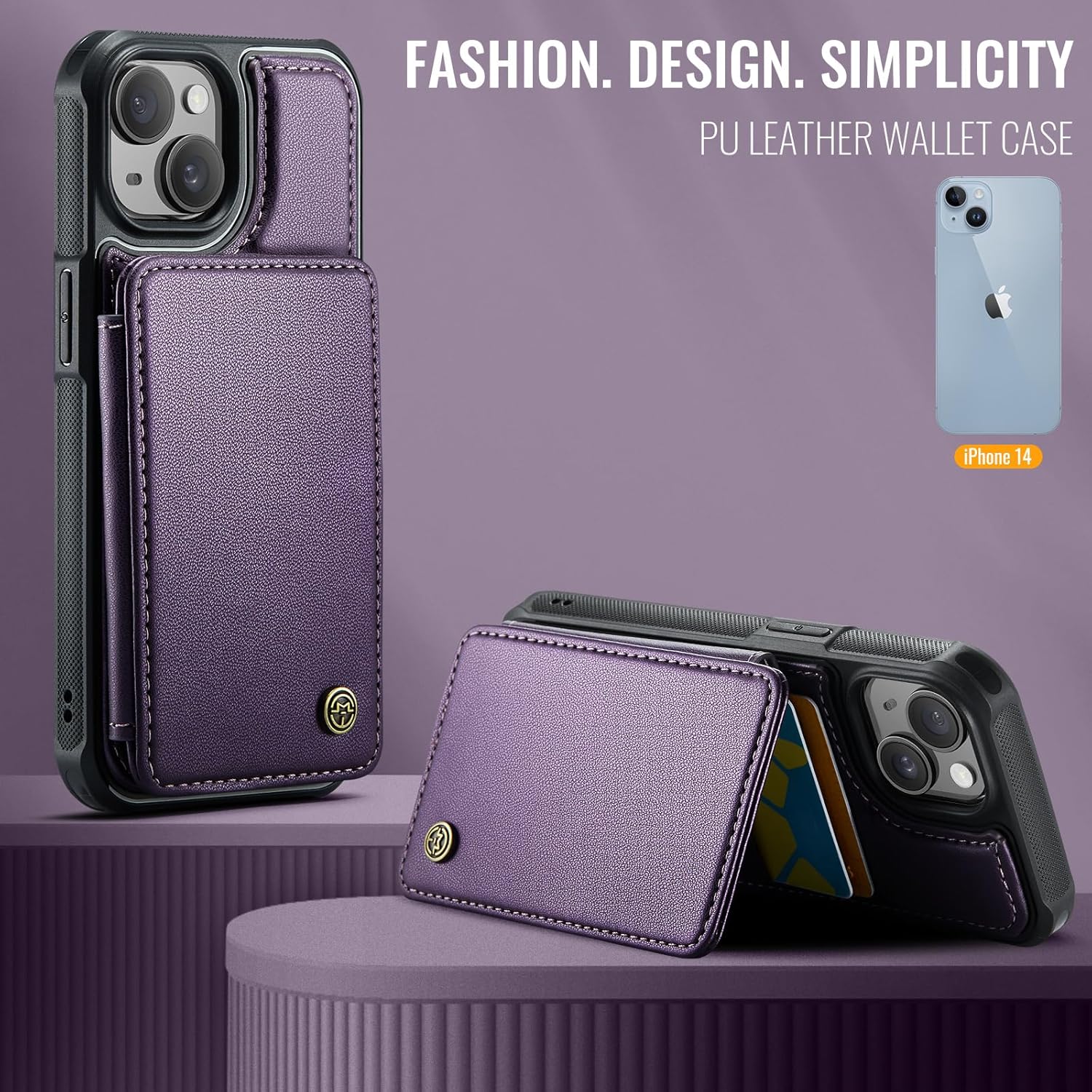Vinich for iPhone 14 Wallet Case with Card Holder, RFID Blocking Credit Slots Kickstand Shockproof Phone Cover Fit for iPhone 14 6.1" Purple - Image 8