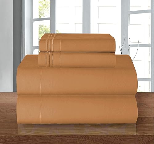 Vista 124 de Elegance Linen® - Juego de sábanas de 4 piezas, resistente a las arrugas, 1500 hilos, ultrasuaves, esquinas tipo bolsillos profundos de hasta 16