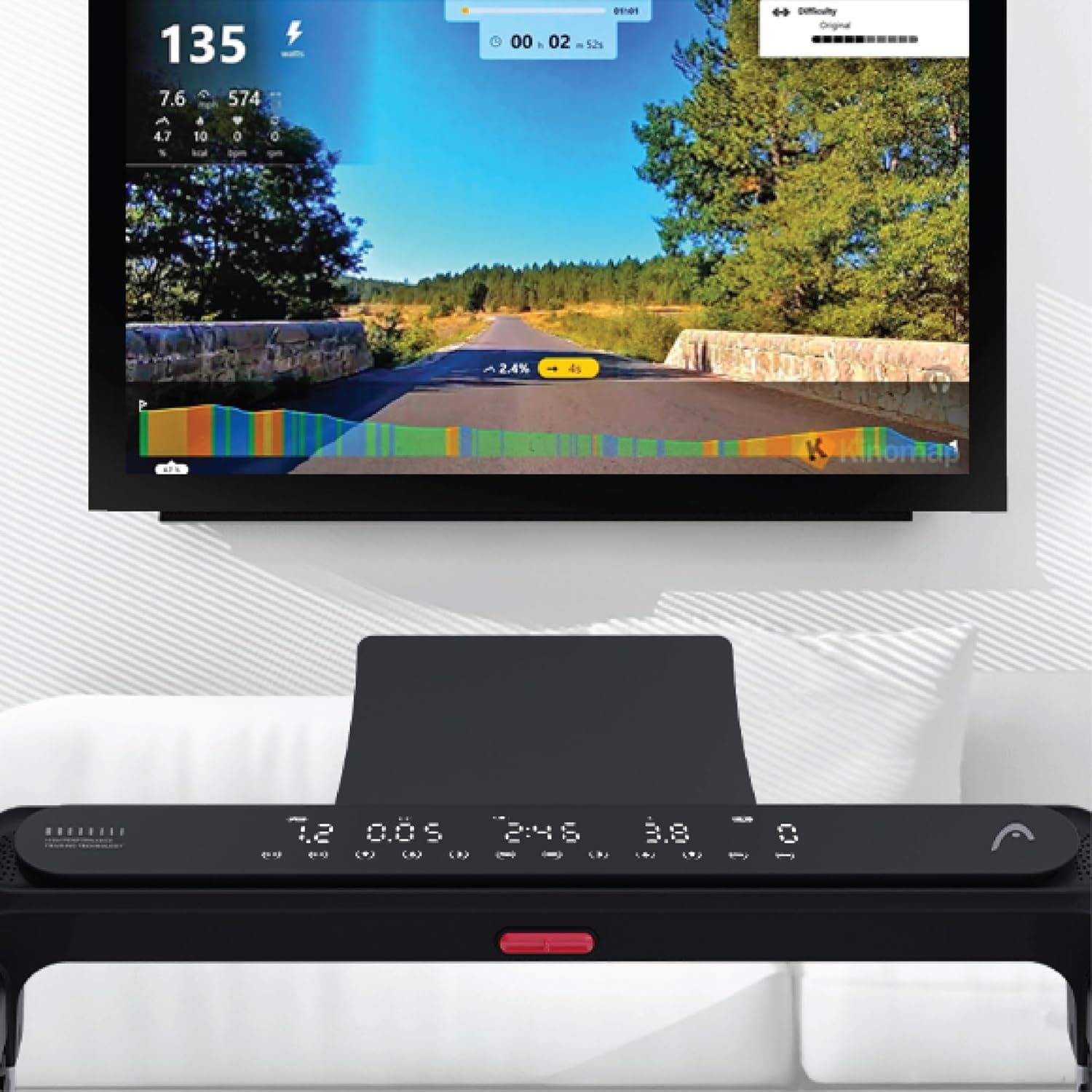 HEAD HTJ4500 Treadmill connected to Kinomap app on a screen