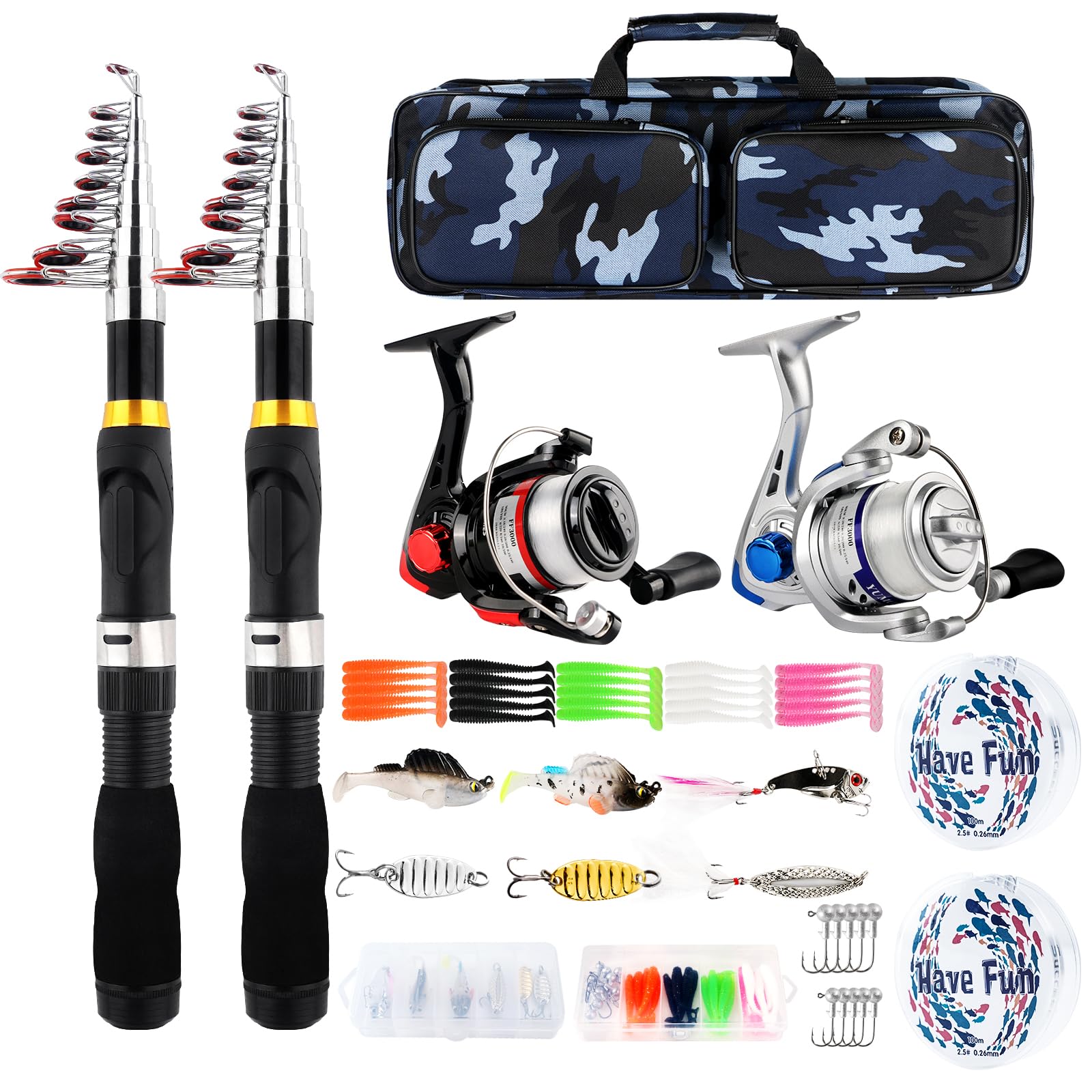 Teleskop-Angelruten-Kombination, 2 Stück, 2 m, zusammenklappbar, Spinnruten-Set, kompakte Angelköder, Angelbox, Zubehör, leichtes Reise-Angelwerkzeug-Set für Angler, Geschenk