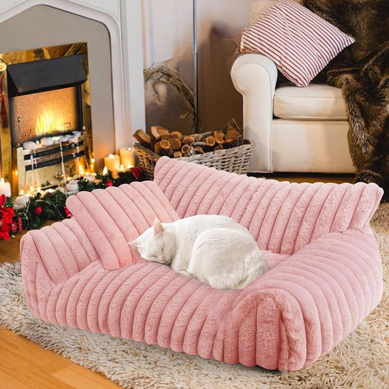 Cama Sofá para Gatos e Cães Pequenos com Pelúcia Macia e Almofada Wn's Day M, Rosa