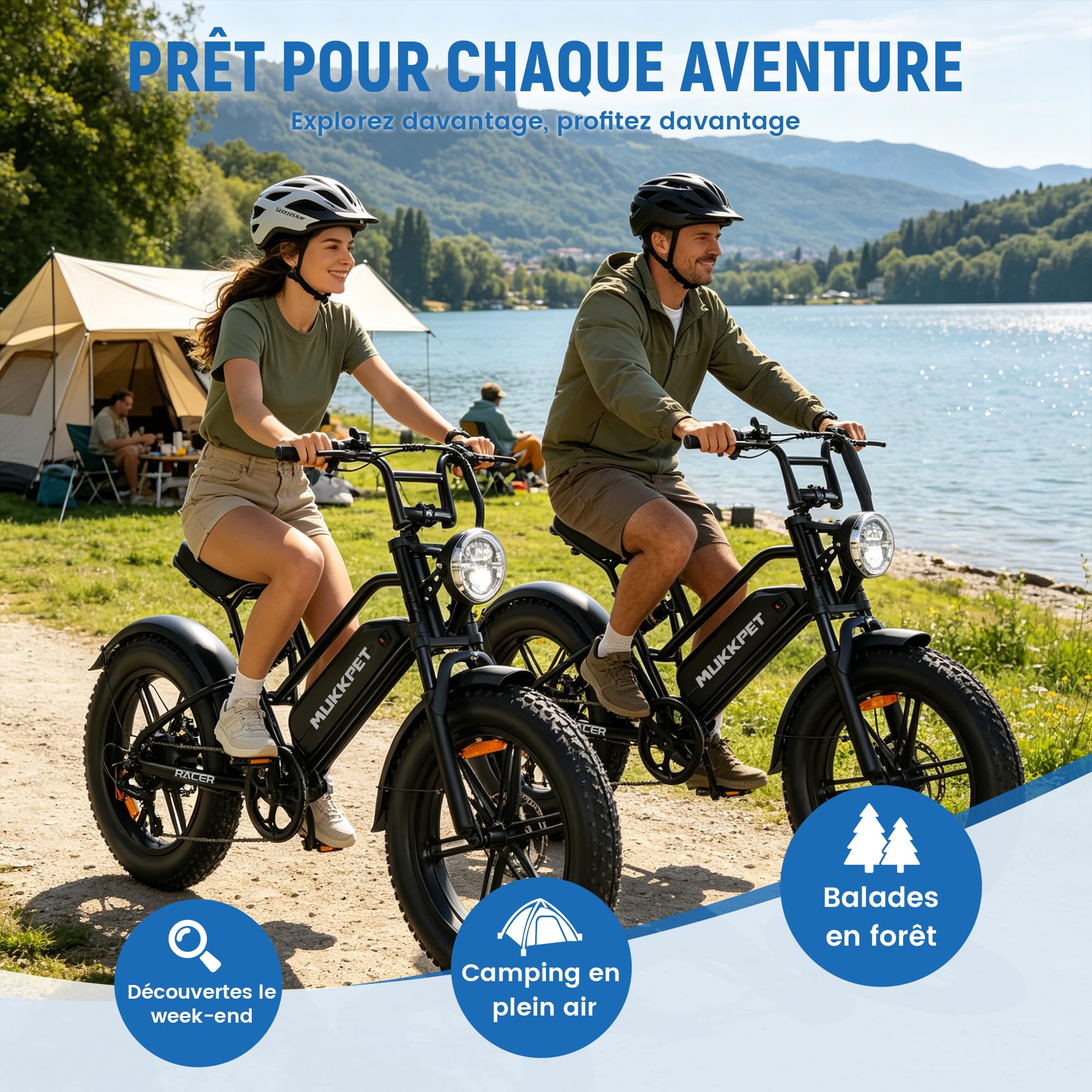 Mukkpet Racer Vélo électrique 48V 18Ah 864Wh pour Adultes, Jusqu’à 120 km d’autonomie, Fat Tire 20” x 4.0 Tout Terrain, Double Suspension, vélo électrique Adulte (Black)