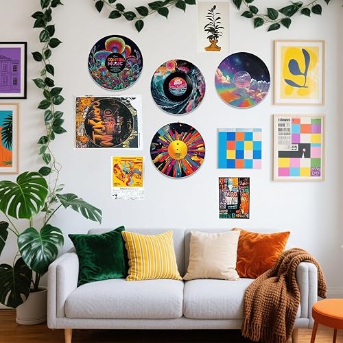 Miniatura 7 de DOODLREAM 4 unidades de discos de vinilo de ensueño para decoración de pared de 12 pulgadas, nubes de hongos hippy para estética de habitación,