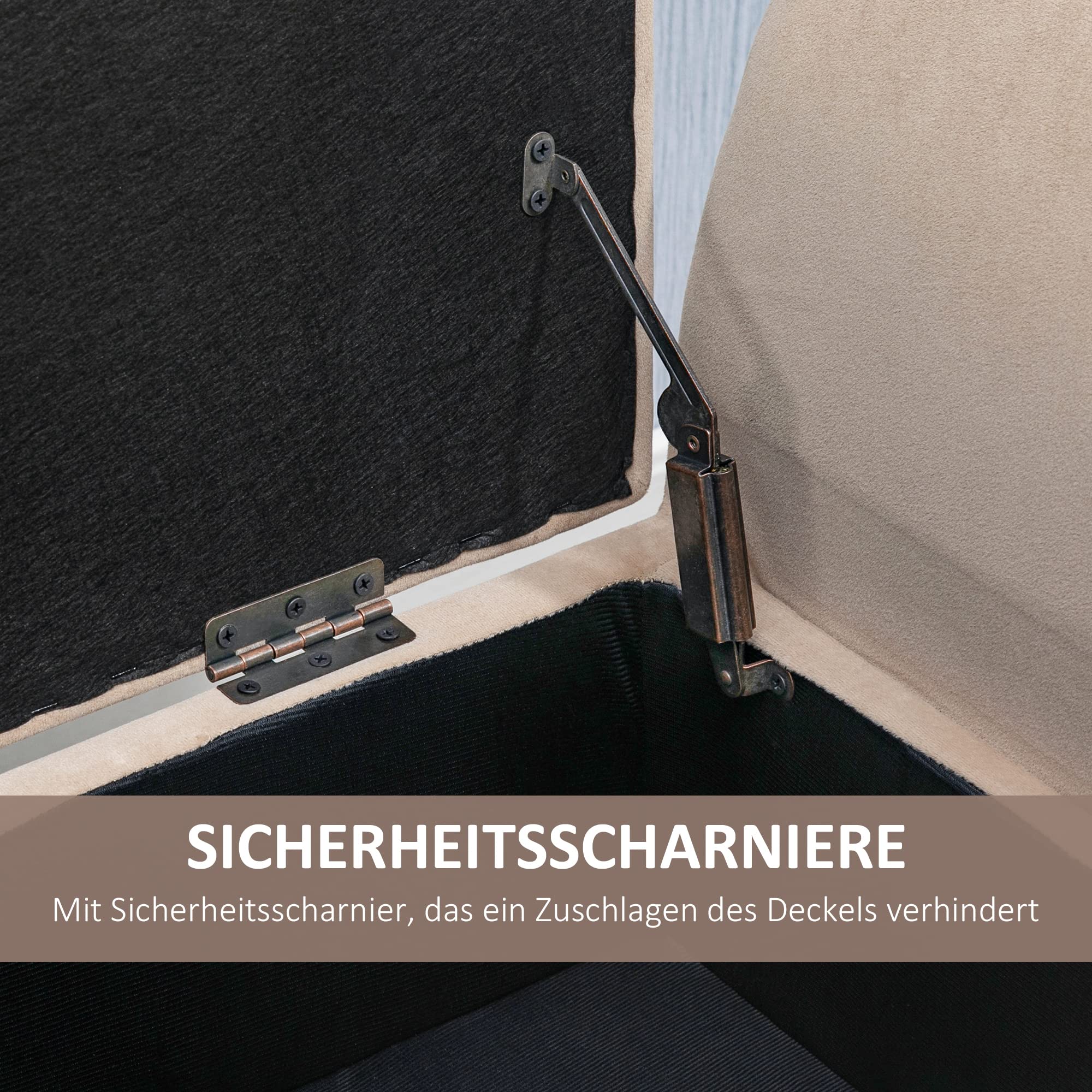 HOMCOM Sitzbank mit Stauraum mit Samtoptik 111,5 x 41 x 65 cm Beige | Polsterbank, Bettbank mit Holzbeine, Bank für Wohnzimmer Schlafzimmer Flur