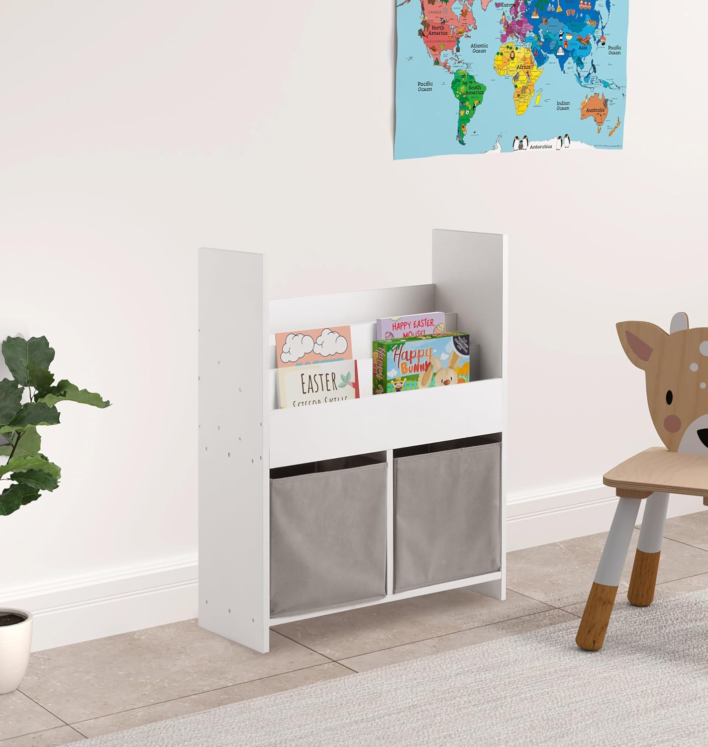 Amazon Brand – Solimo Children Kids Bookcase Book Shelf Storage Display Rack Organizer Holder with Fabric Drawers |White Amazon Brand – Solimo Children Kids Bookcase Book Shelf Storage Display Rack Organizer Holder with Fabric Drawers |White