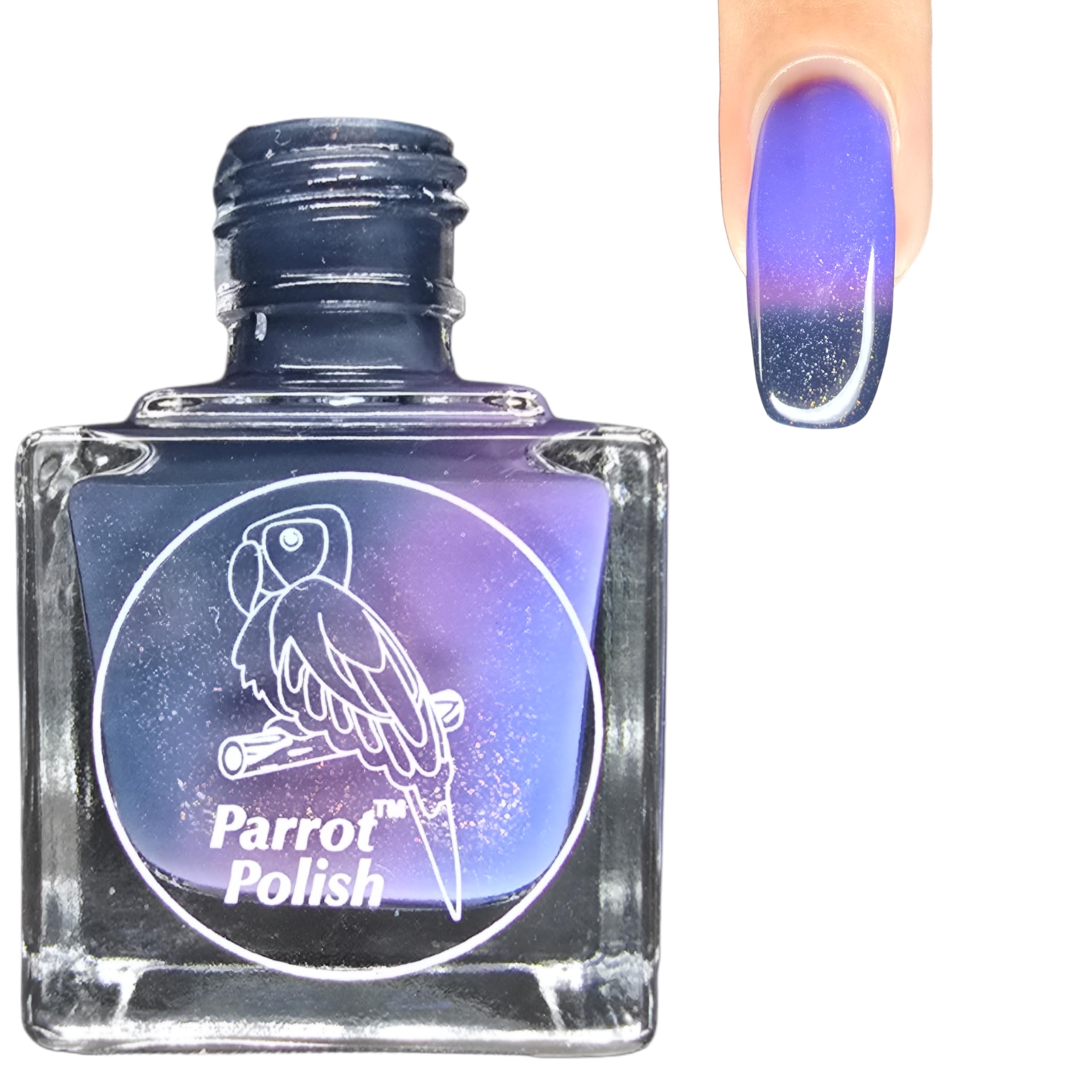 Parrot Polish Thermal Color Changing Nail Polish, Black to Purple Quick Dry Lacquer, Temperature Change Nail Enamel, The Seductress, 0.5 Fl Oz