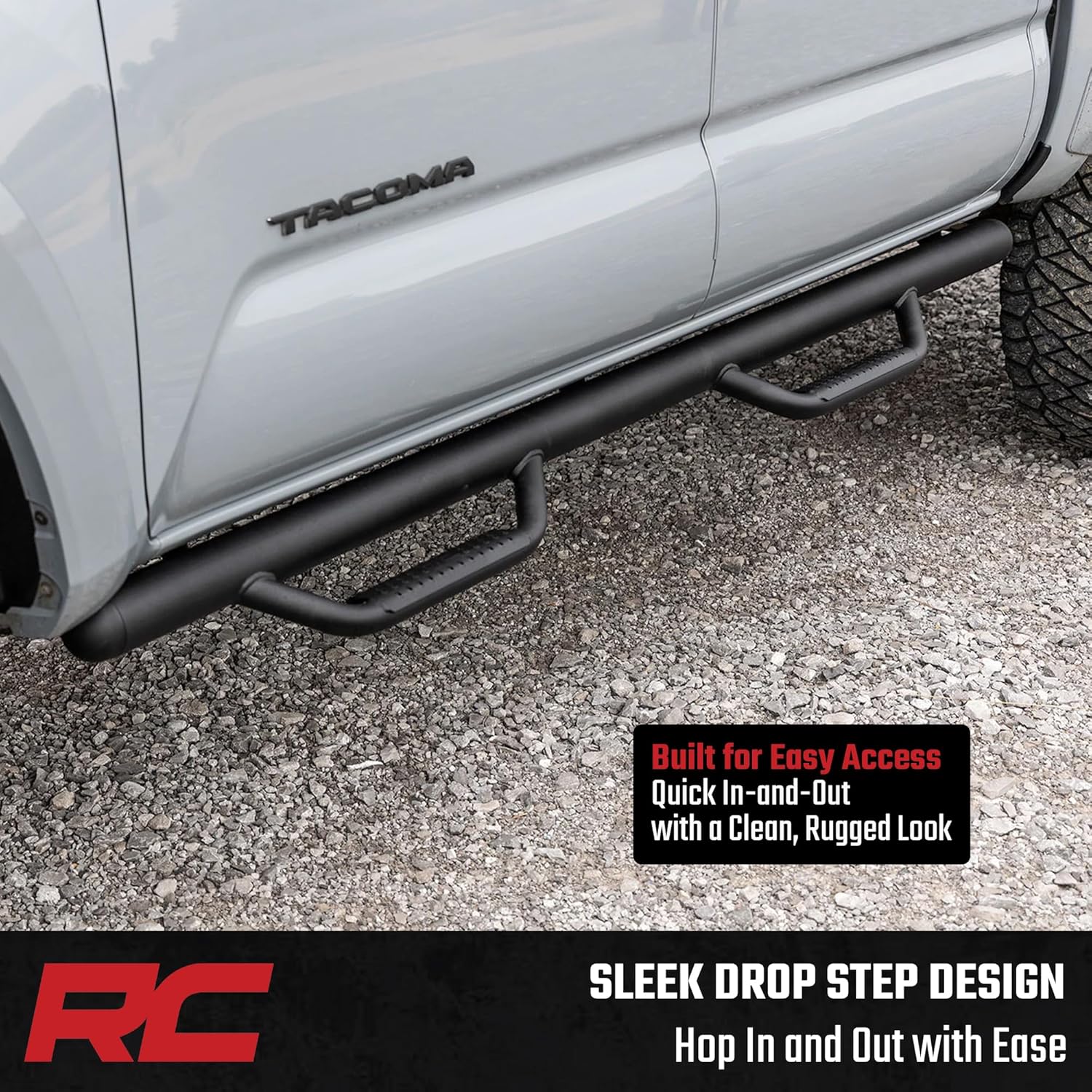 Rough Country Nerf Step Bars for Toyota Tacoma (2005-2023) 5' Short Bed - Rugged Full Length Nerf Bars with Side Steps, Bolt-On Install