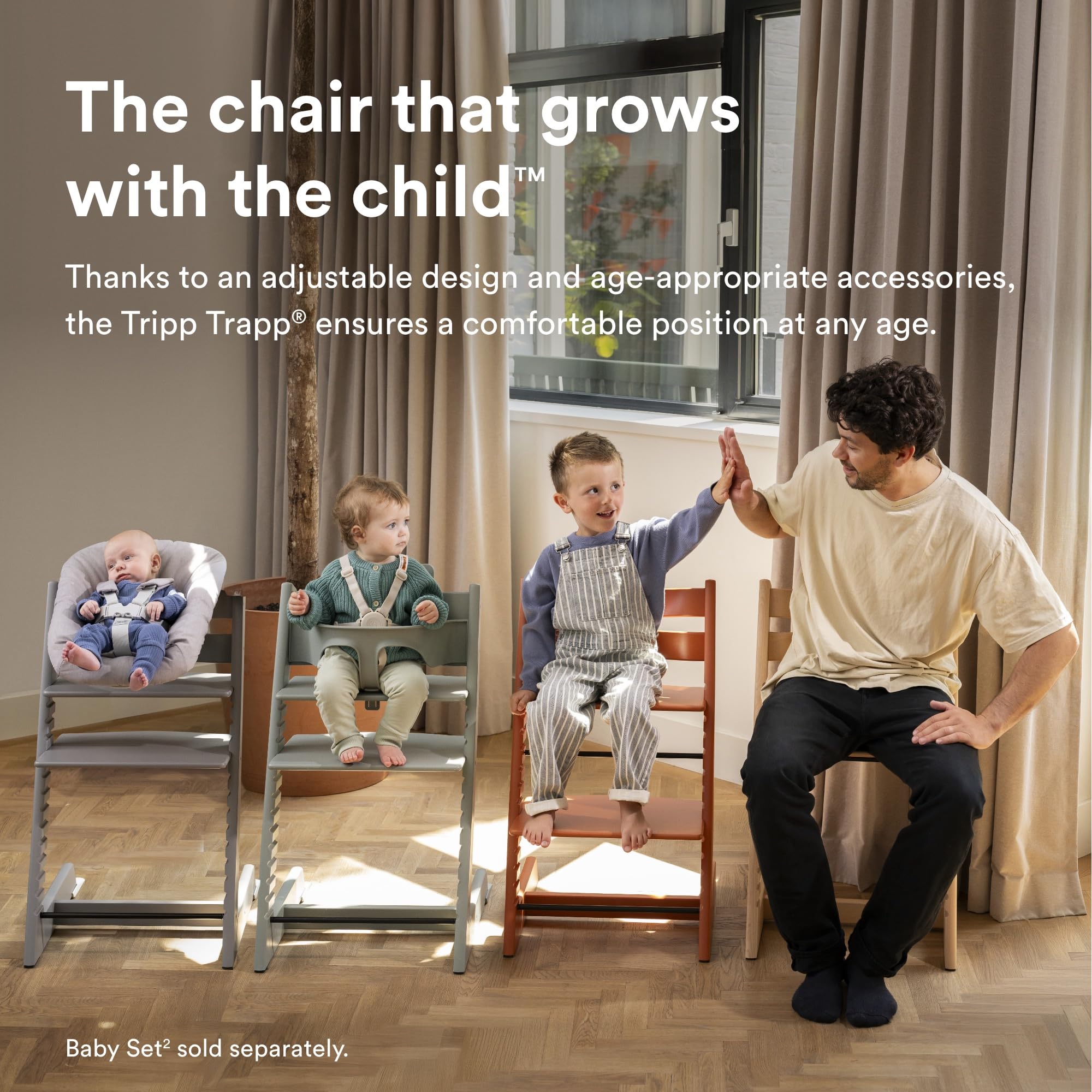Silla Tripp Trapp Stokke (Verde glaciar) con Newborn Set (Gris) – Utilizar desde el nacimiento y hasta 9 kg – Cómodo, seguro y fácil de usar