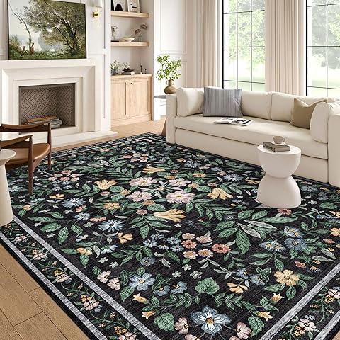 6x9 Area Rug for Living Room - Large Botanical Floral Washable Rugs for Bedroom Non...
