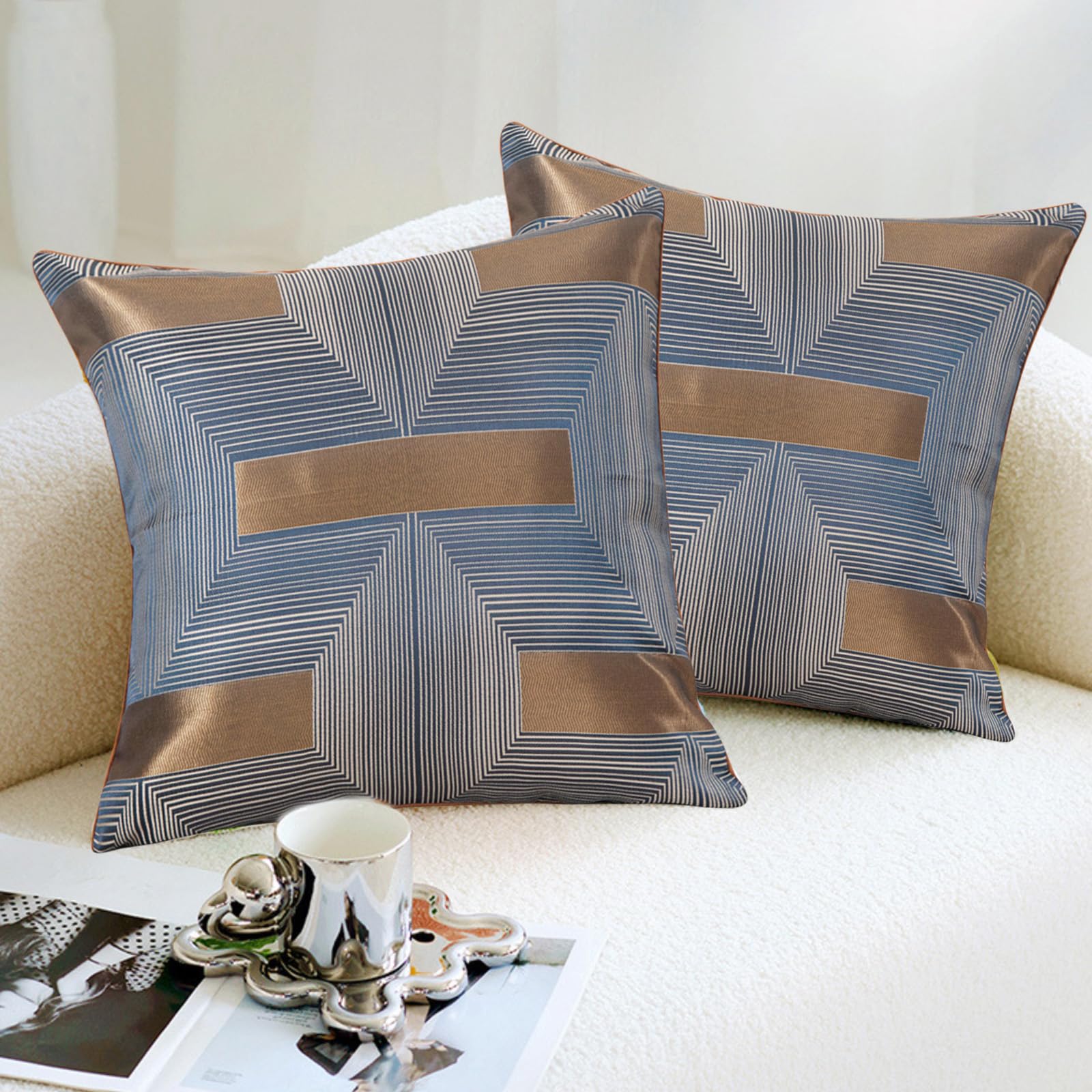 Traziewell Blue Cushion Cover Set of 2 Soft Decorative Pattern Cushion Covers with Invisible Zipper Square Throw Pillow Cases for Sofa Bedroom Living Room 714 — image 1