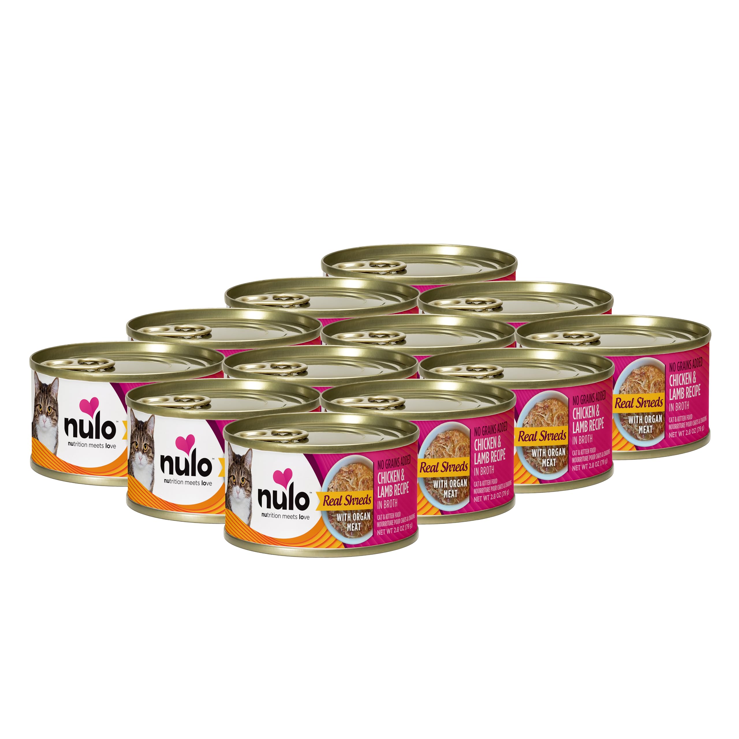 Nulo Real Shreds with Organ Meat Wet Canned Cat Food, Chicken & Lamb, 2.8 Ounce, 12 Cans