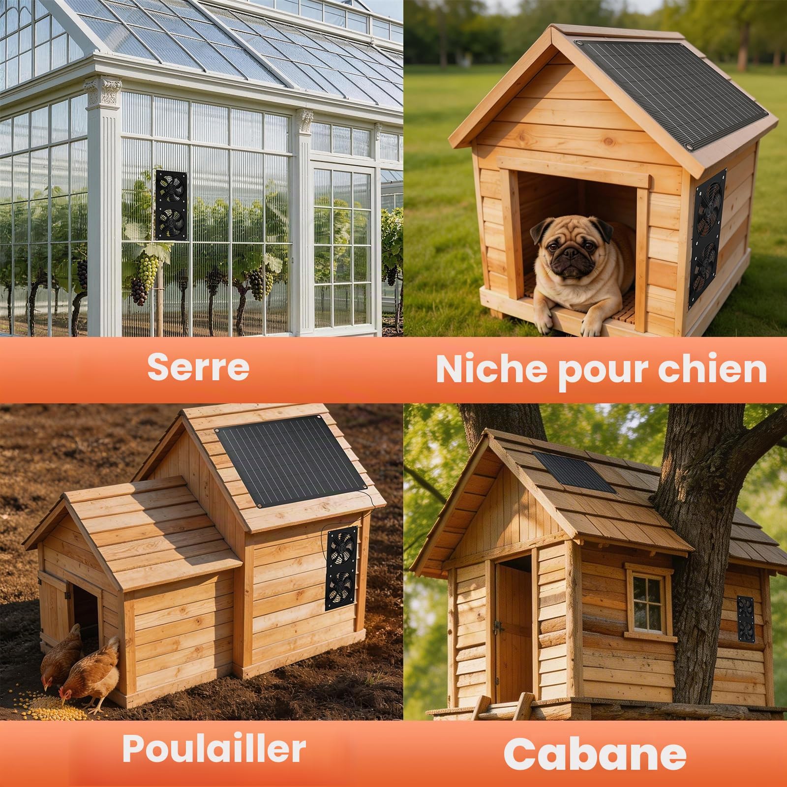 Ventilateur solaire 12 W pour petits poulaillers, serres, abris, maisons pour animaux de compagnie, échappement de fenêtre