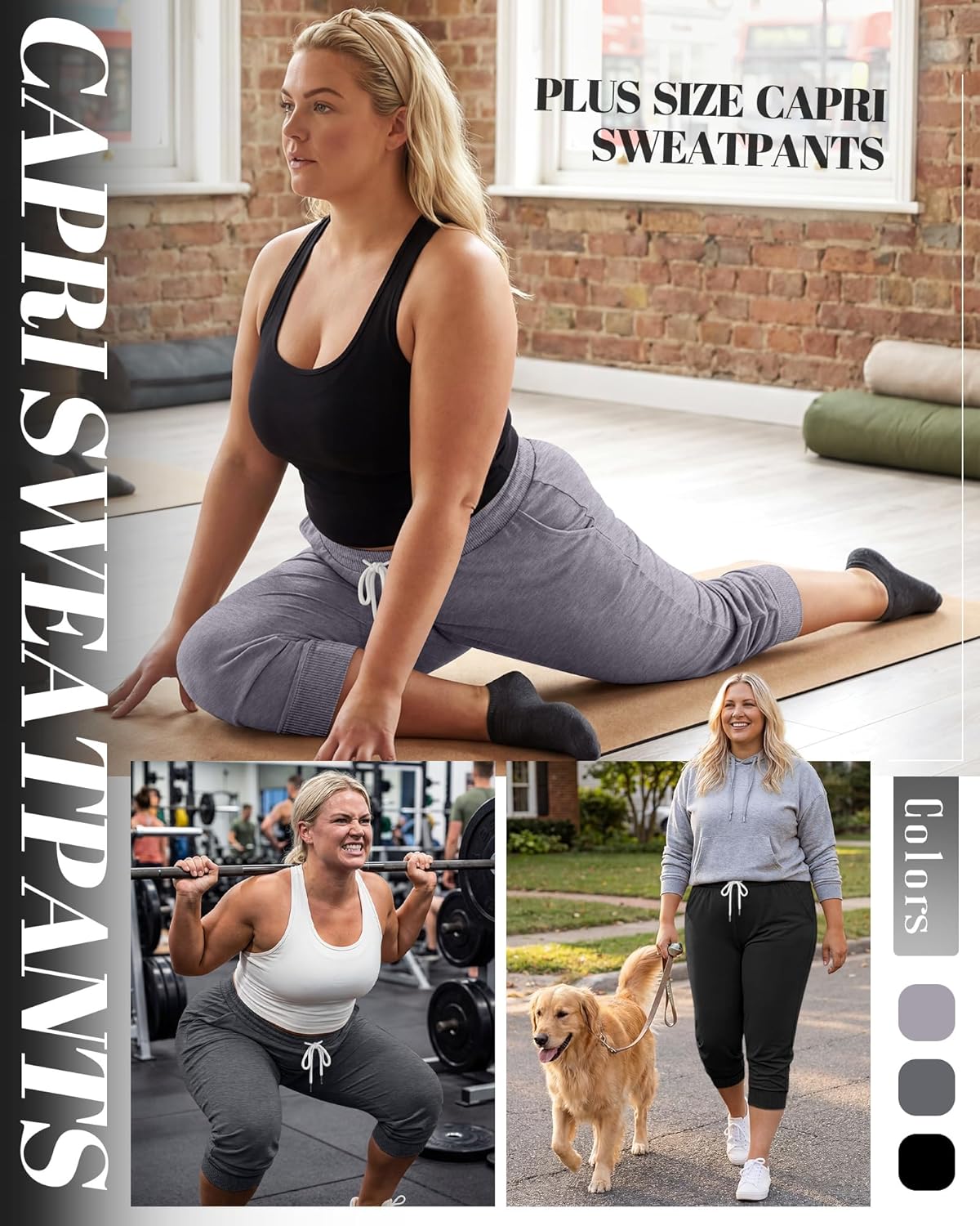 Neer 3 Pack Women's Plus Size Capris, Cotton Lounge Capri Pants Cropped Casual Sweatpants Drawstring Pants with Pockets - Image 4