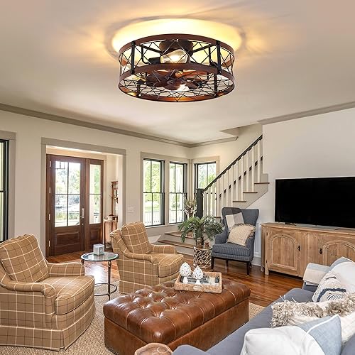 Miniatura 2 de REDSTAR Ventilador de techo enjaulado de montaje empotrado con luces, ventiladores de techo pequeños sin aspas de 20 pulgadas con control remoto,