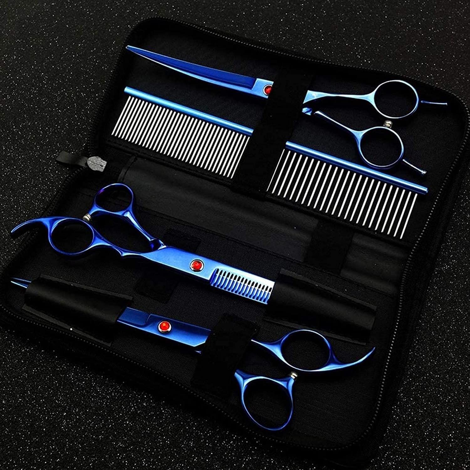 Tijeras Peluqueria Canina, Conjuntos de tijeras de perros profesional de acero inoxidable Traje de corte de casas Tijeras de adelgazamiento curvas con peines