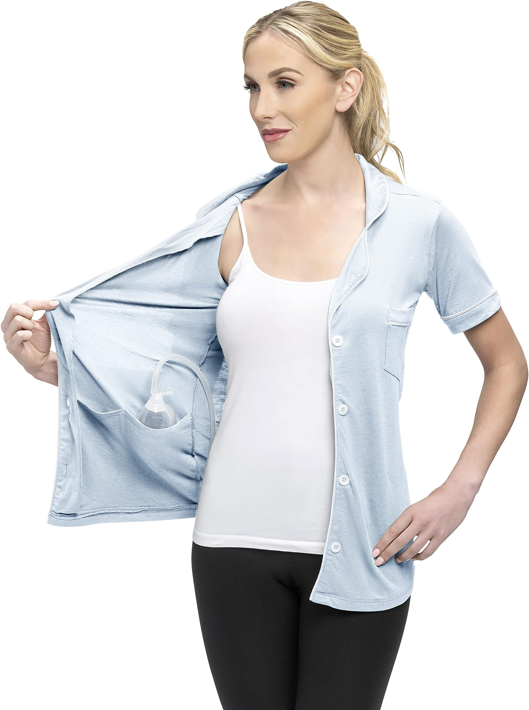 USBD Post Mastectomy Surgery Recovery Shirt Lapel Collar Camisole with Drain Pockets