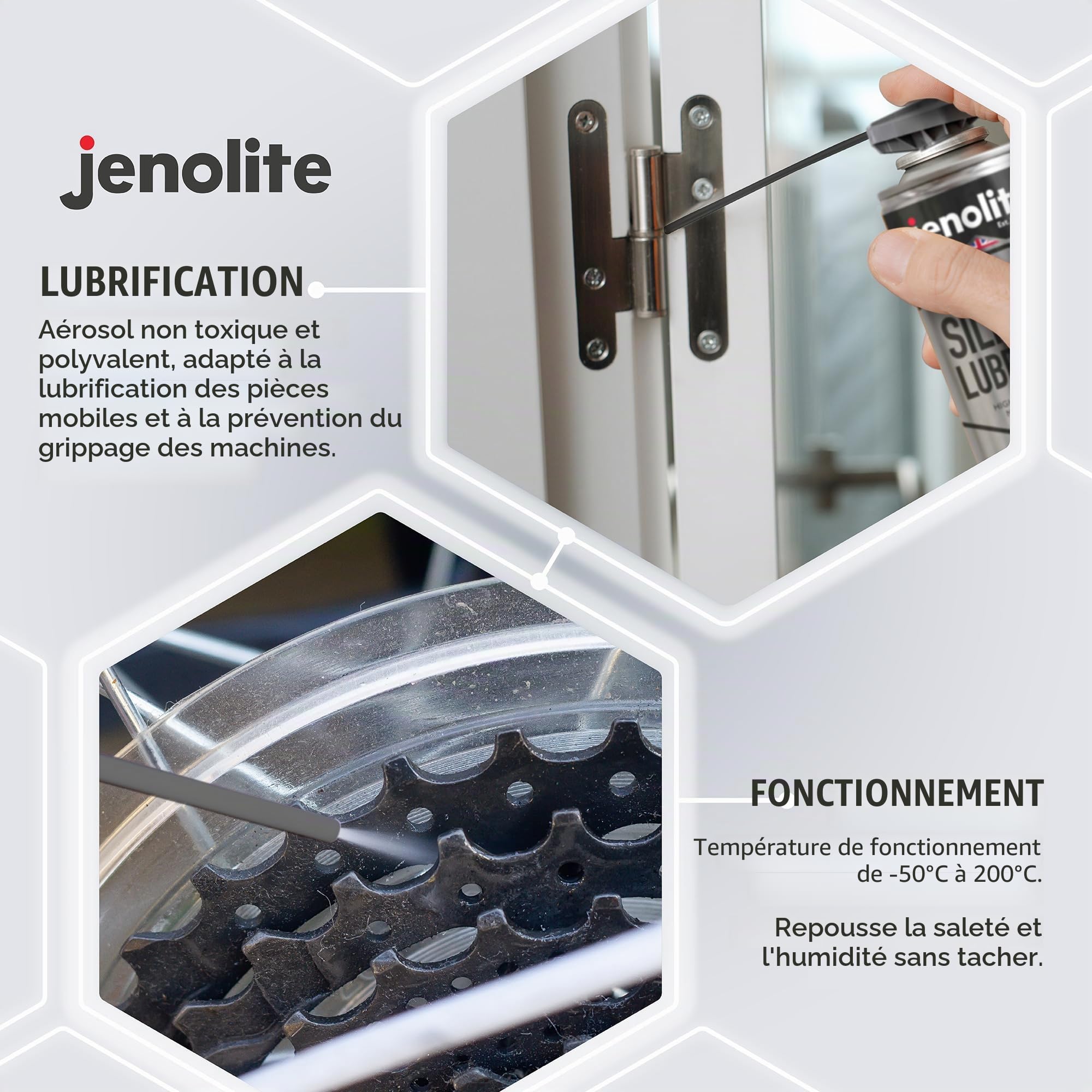 JENOLITE Lubrifiant en Silicone Multifonction Haute Performance | 3 x 400 ml | Résistant à la Chaleur, Repousse la Saleté et l'Humidité | Non Toxique