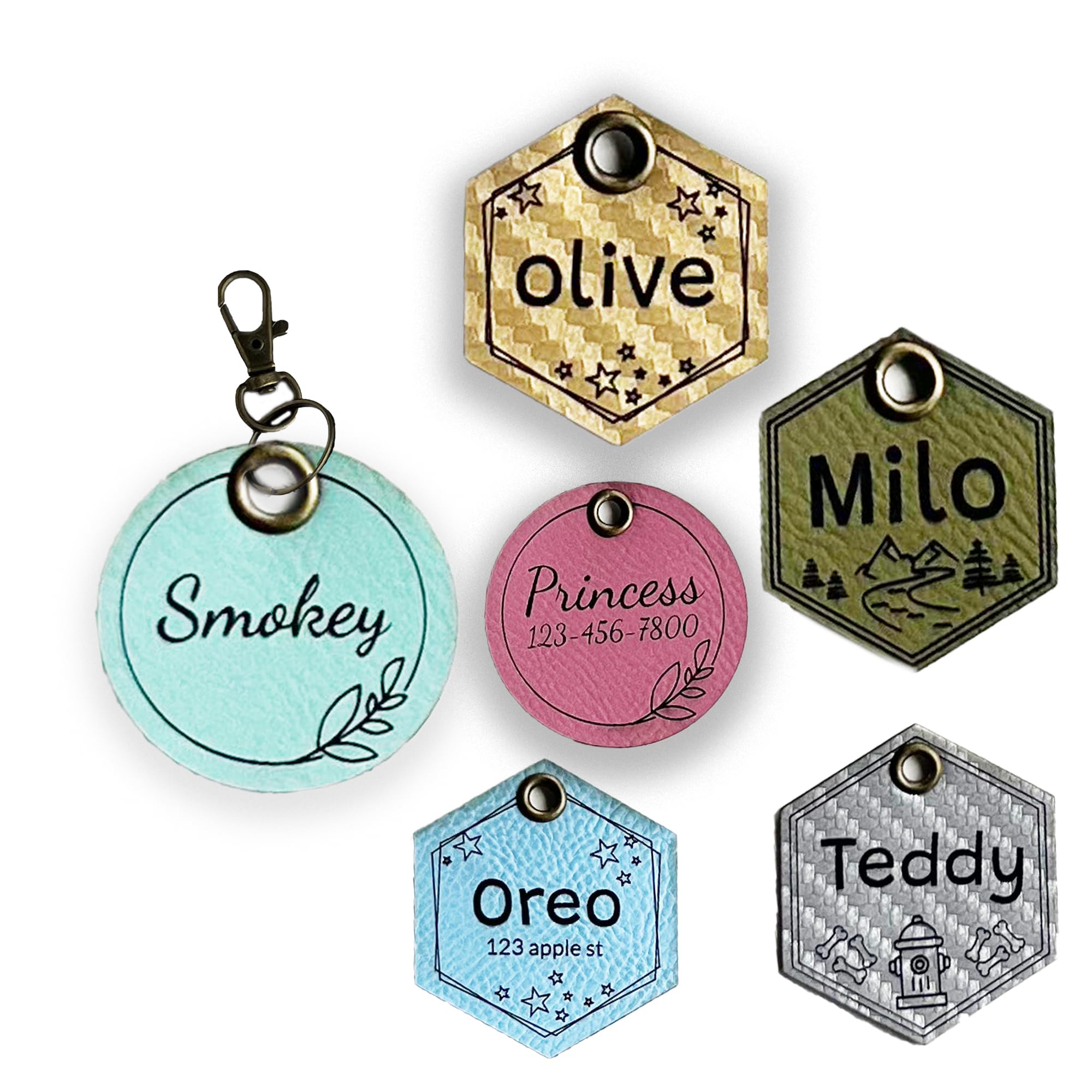 Custom Engraved Leather Pet Dog Name Tag | ID Tag | Made in USA Leatherette (Circle)
