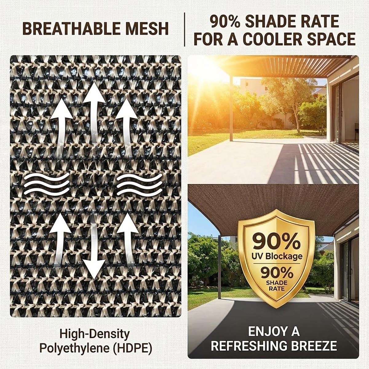 Sonnencreme für den Außenbereich, mit Ösen, UV-Schutz, für Gewächshaus, Terrasse, Hof, mehrere (2 x 18 m), Kaffeebraun