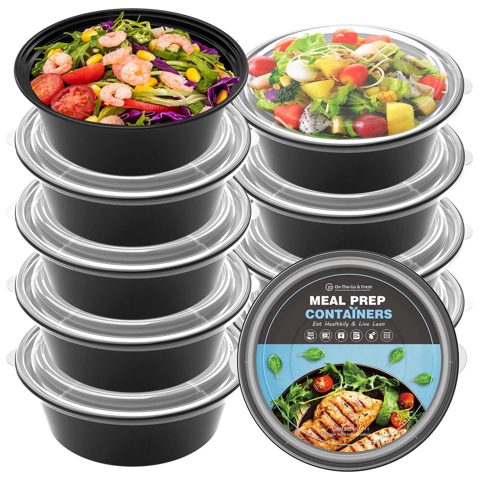 GUANFU（12Pack 28 oz） Round Plastic Meal Prep Containers Reusable BPA Free food prep containers with lids-Microwavable, Freezer and Dishwasher Safe-Ideal salad bowl with lid