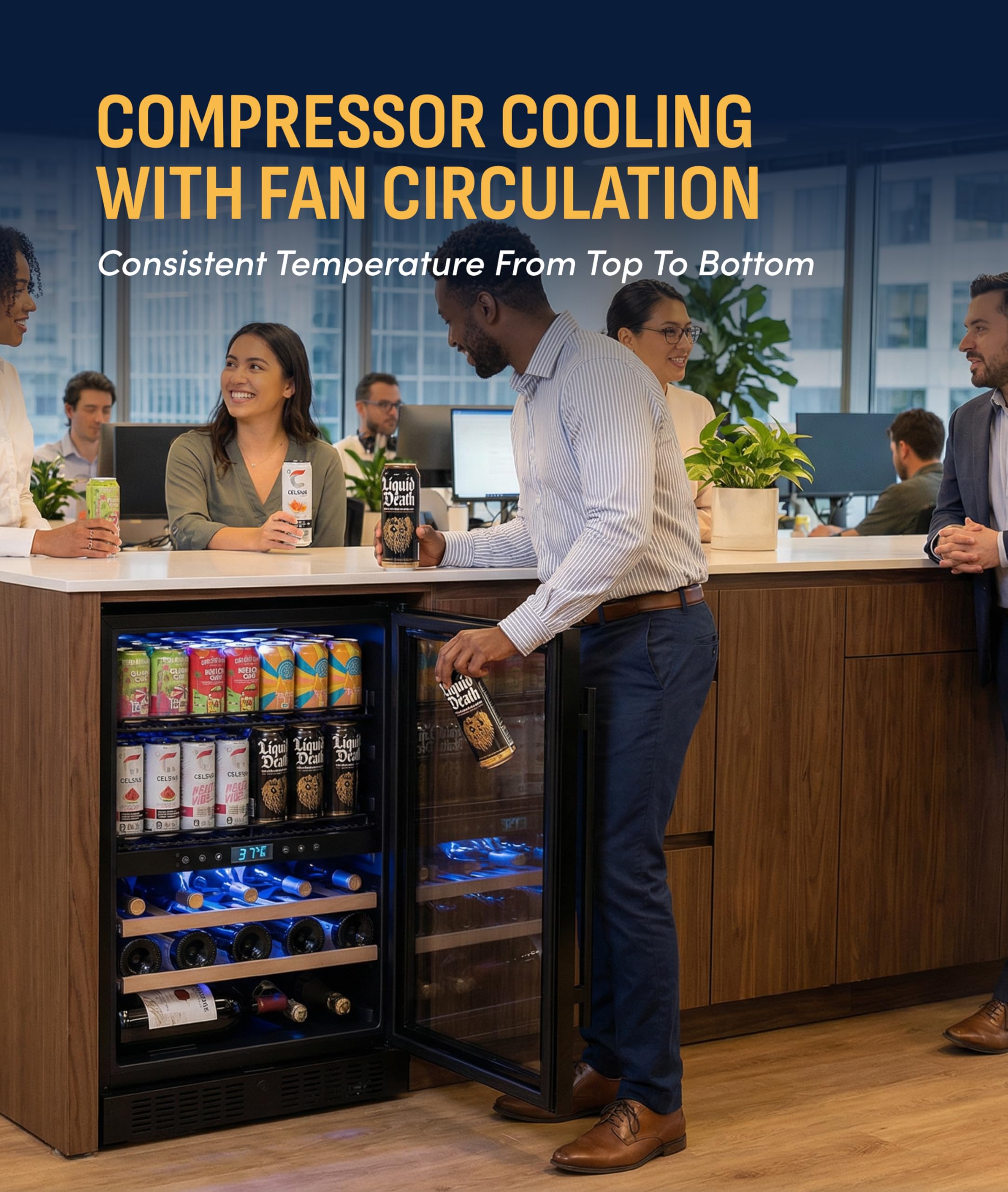 NewAir 24" Dual Zone Beverage Refrigerator & Wine Cooler For 24 Bottles & 100 Cans | Freestanding Or Built-In Under Counter Mini Fridge For Beer, Wine And Soda | Stainless Steel on Fridge.com - View 6