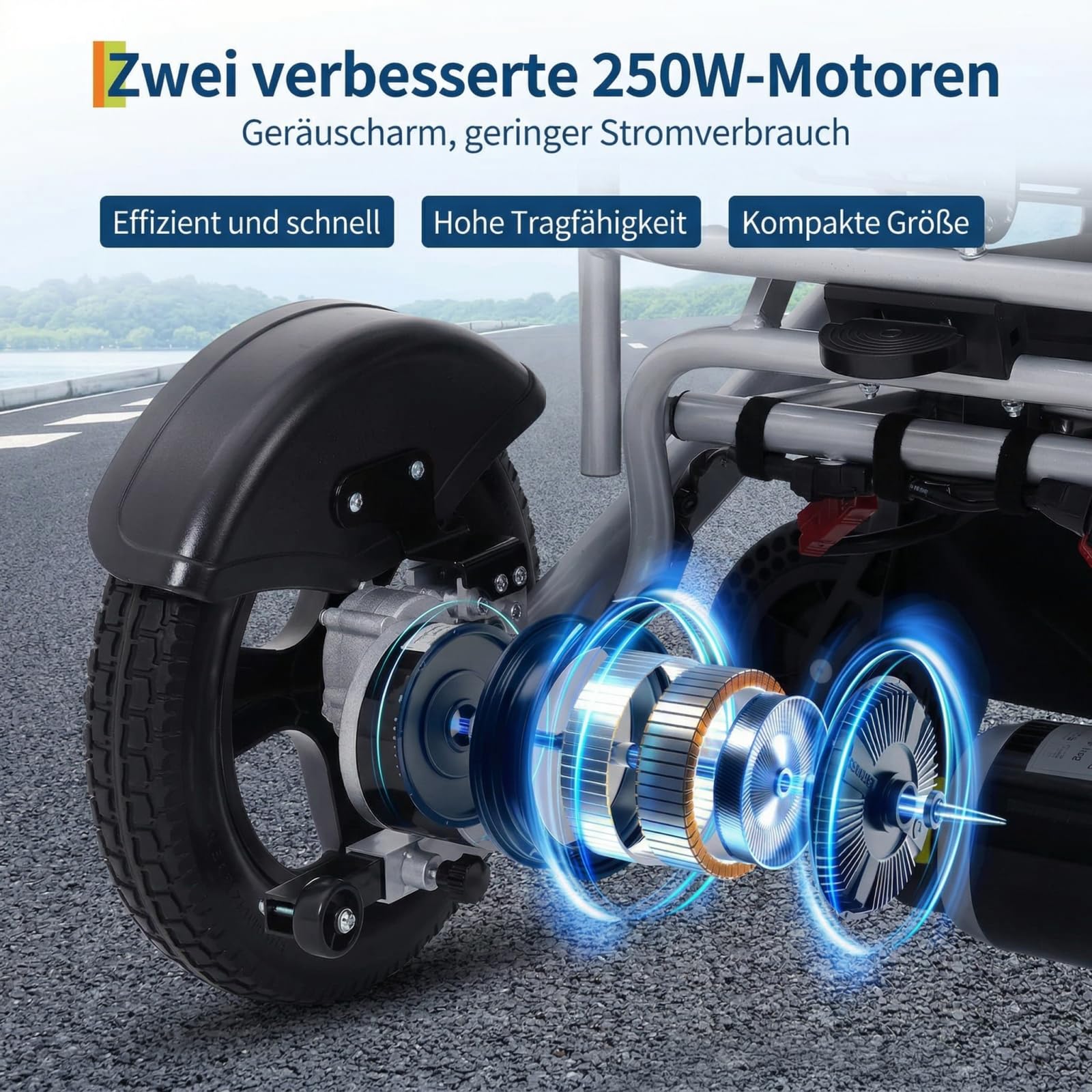 Elektrischer Rollstuhl 300W Motor 150kg klappbar | Aluminiumrahmen, für Körpergröße 150-190cm, klappbar für Reisen & Einkauf – leicht & tragbar für den Alltag