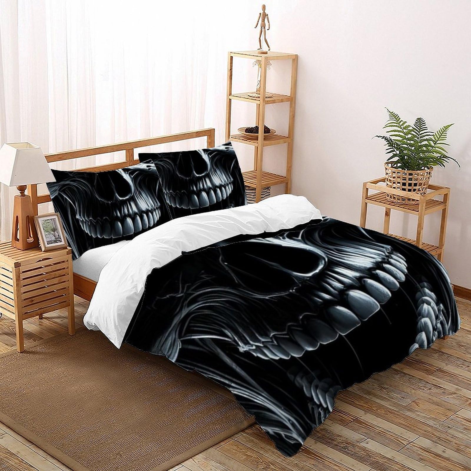 Housse de couette crâne graffiti 3D en microfibre respirante et douce lit double