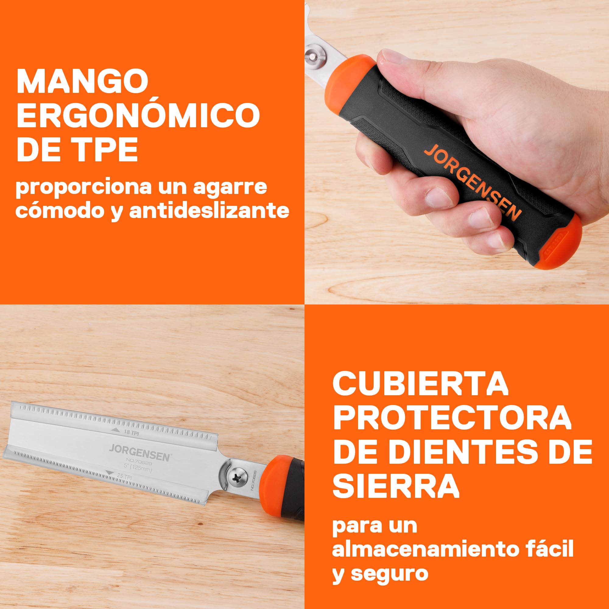 Jorgensen Sierra Japonesa Profesional de Doble Filo 18/25TPI, 125mm Sierra de Mano con Hoja SK5, Sierra Madera con Mango Ergonómico, Perfecta para Trabajos de Madera