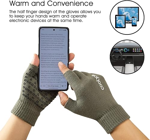 Miniatura 3 de COOLJOB 2 pares de guantes de punto cálido sin dedos para hombres y mujeres, guantes elásticos de invierno con agarre de silicona antideslizante