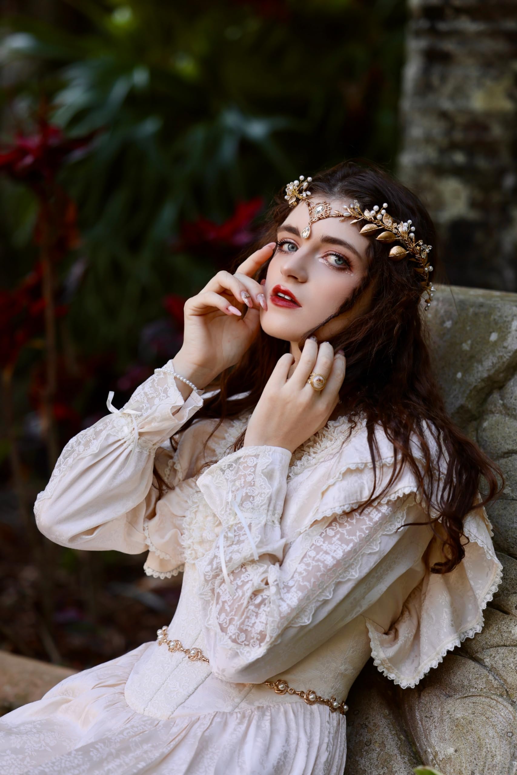 Gold Elf Flower Crown Fairy Floral Headband Elf Princess Renaissance Costume S90b45a3179494af0a3599cf177518  main image 3