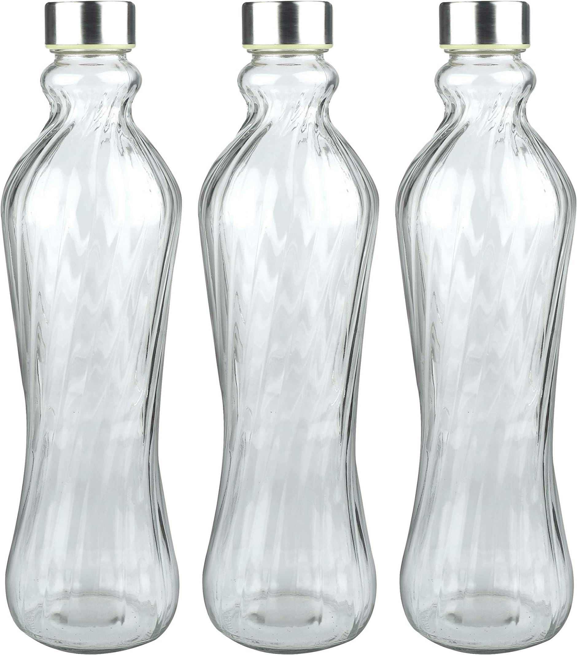 Protetto Pirlo Glass Bottle Set of 3 Water juices Milk Bottle with Cap 1Ltr Lining Ideal for Fridges