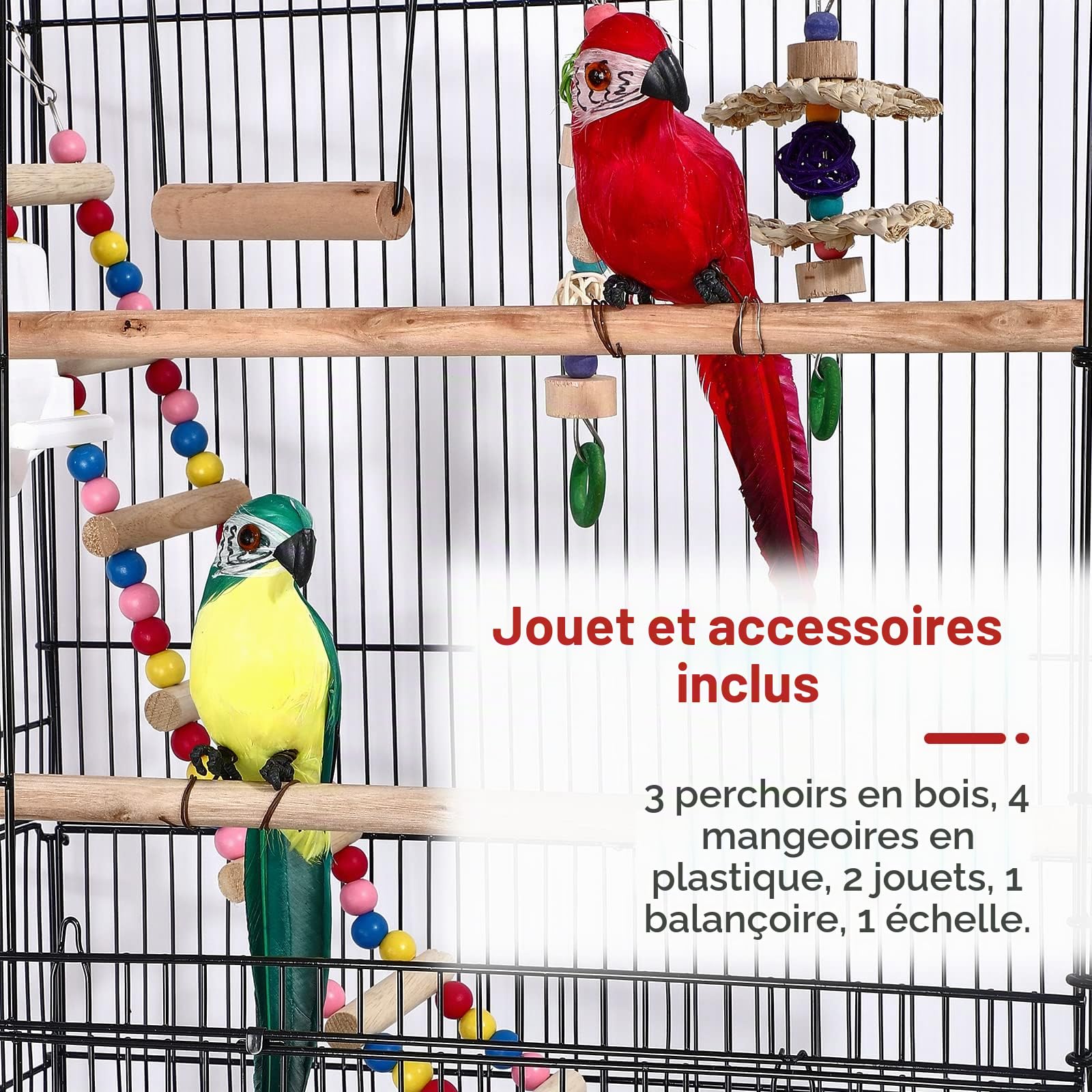 UISEBRT Cage à oiseaux avec jouet en cage - Grand nichoir à oiseaux en métal - Pour pinsons, canaris, perruches - Noir (type A, 46 x 35,5 x 99 cm)
