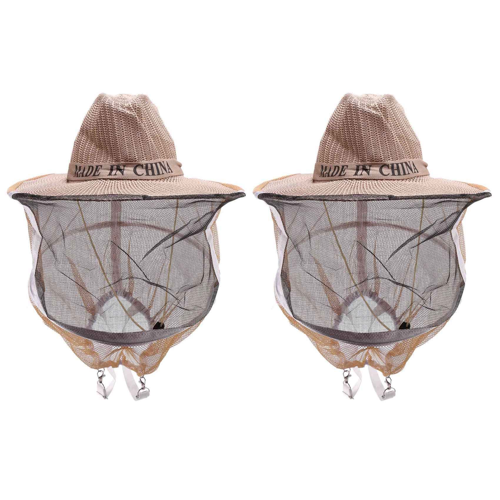 Jnchdghwa Light Brown 2 Pcs Anti Bee Hat Beehive Beekeeping Cowboy Hat Mosquito Bee Insect Net Veil Head Face Protector Beekeeper Equipment