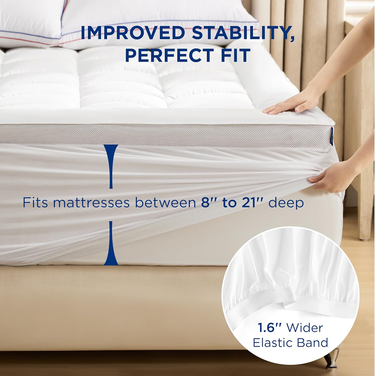 Bedsure Queen Mattress Topper - Soft Extra Thicker Mattress Pad, Quilted Fitted Mattress Topper with 8-21" Deep Pocket, Breathable Fluffy Pillow Top Padded, White (Extra Thicker), 60x80 Inches