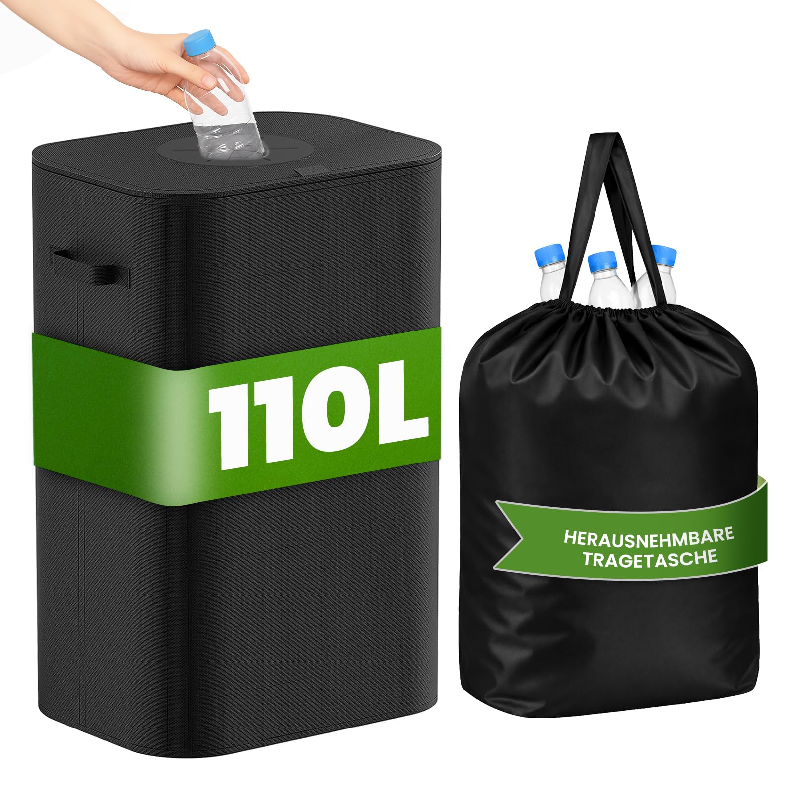 AIUNAOM 110L Pfandflaschen Sammelbehälter mit Deckel,Groß Pfandflaschen Behälter,Recycling Behälter Leergut & Altglas Aufbewahrung,Flaschensammler Leergut mit Loch Flaschentasche für Küche&Haushalt