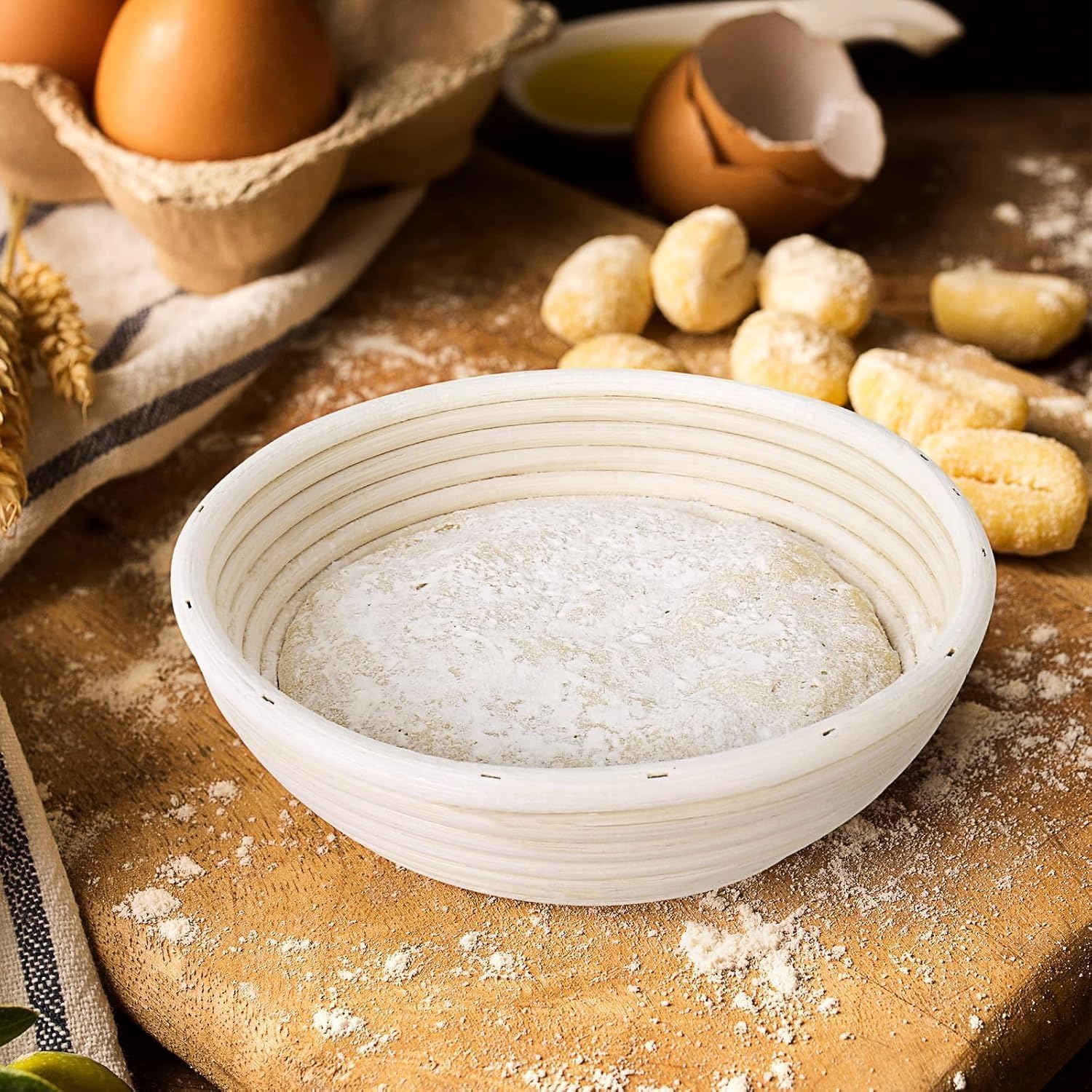 Lot de 6 paniers de fermentation ronds en rotin naturel de 15 cm pour pain
